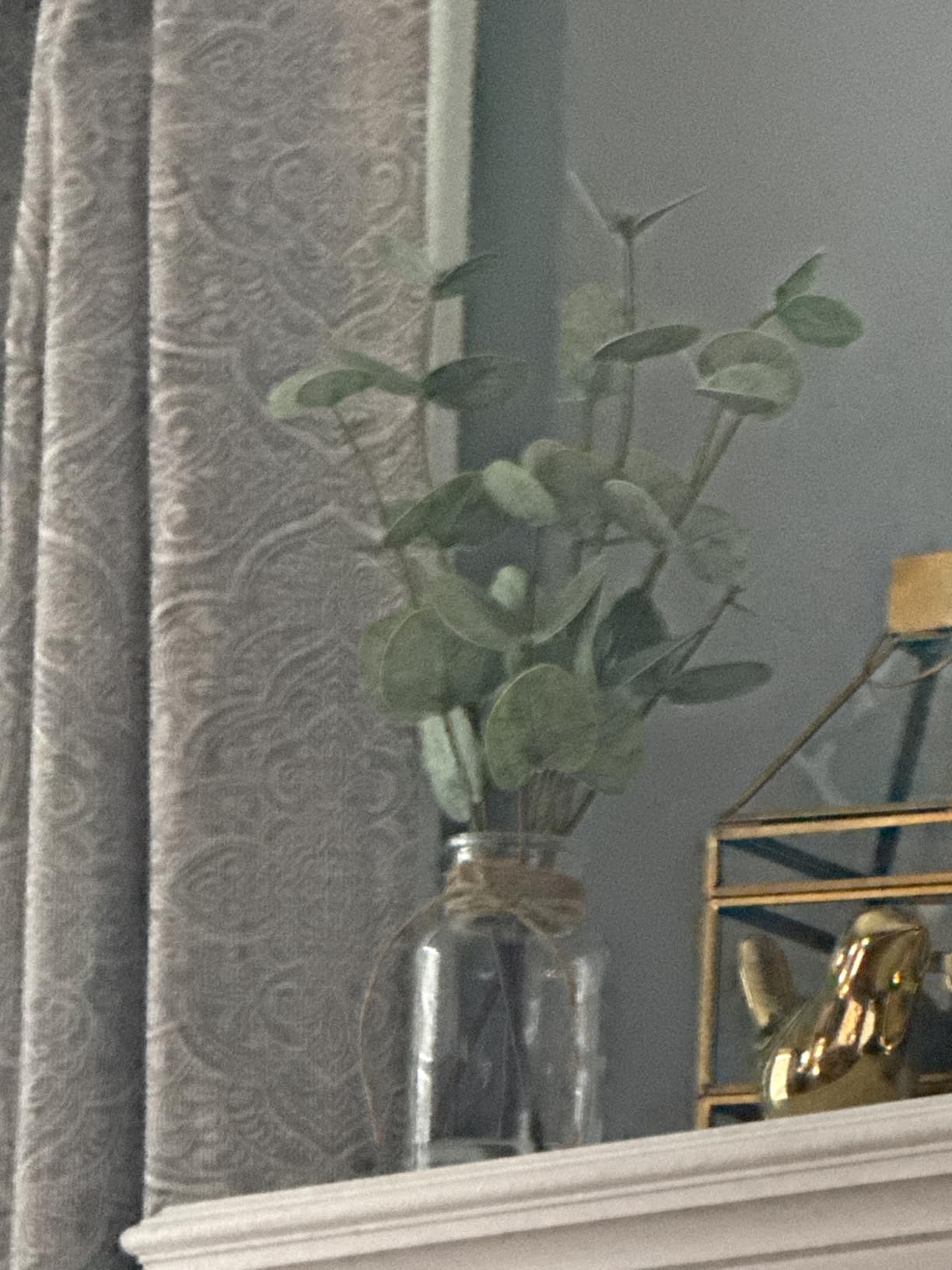 Bessol Artificial Eucalyptus Stems in Glass Vase with Faux Water, 13.5