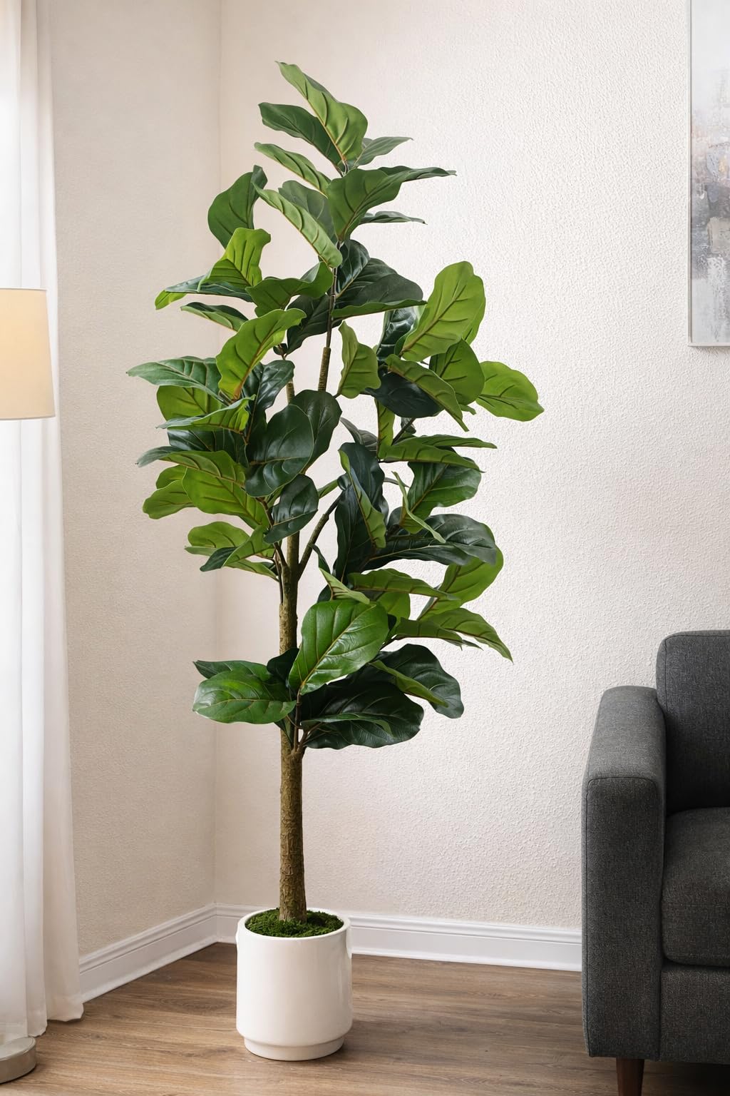 VIVATREES 6FT Fiddle Leaf Fig Artificial Tree with White Planter Pot,Faux Floor Plant, Indoor and Outdoor Fake Plants for Home Office Decor customer photo 1