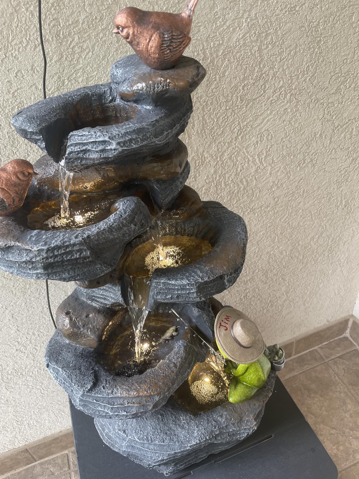 5-Tiers Cascading Rock Water Fountain Outdoor - Waterfalls Fountains with LED Lights, Outdoor/Indoor Resin Water Feature Fountain for Patio, Garden, Backyard, Deck, Porch, Home Decor customer photo 1