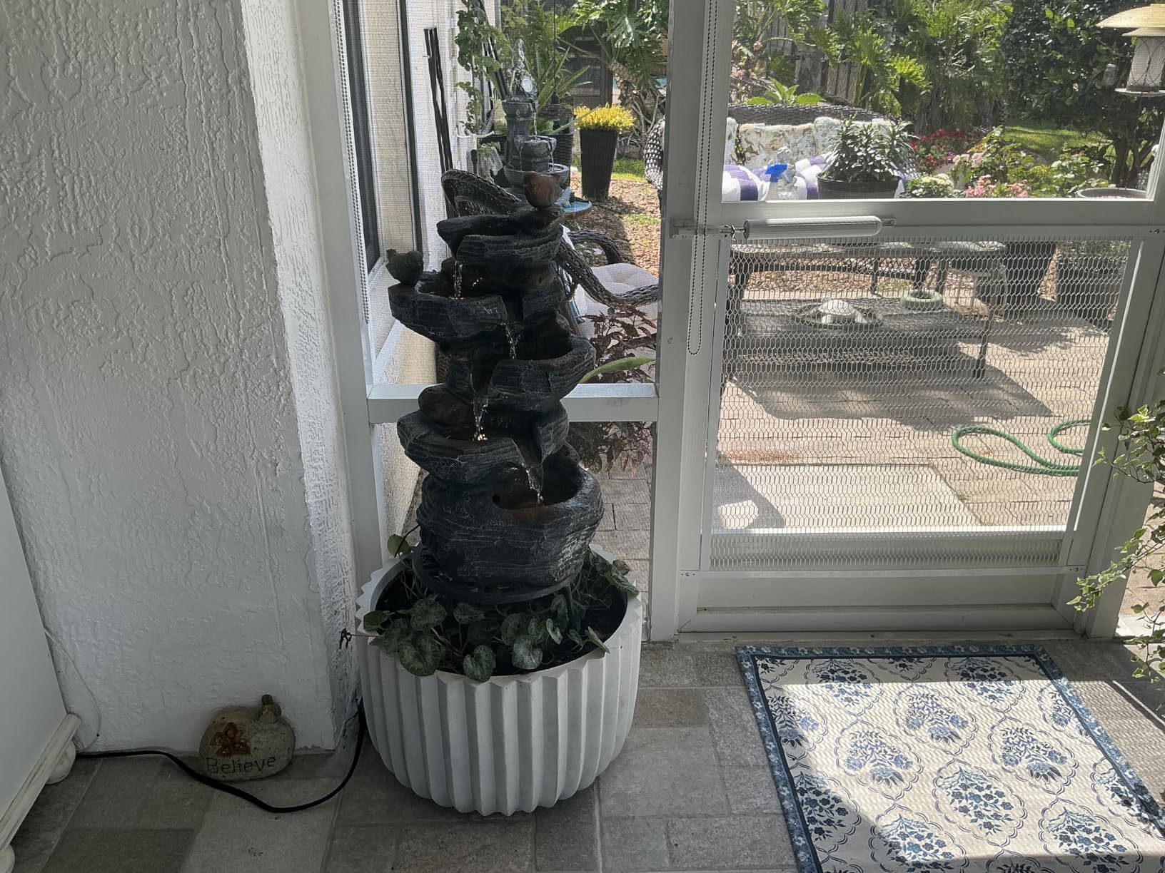 5-Tiers Cascading Rock Water Fountain Outdoor - Waterfalls Fountains with LED Lights, Outdoor/Indoor Resin Water Feature Fountain for Patio, Garden, Backyard, Deck, Porch, Home Decor customer photo 2