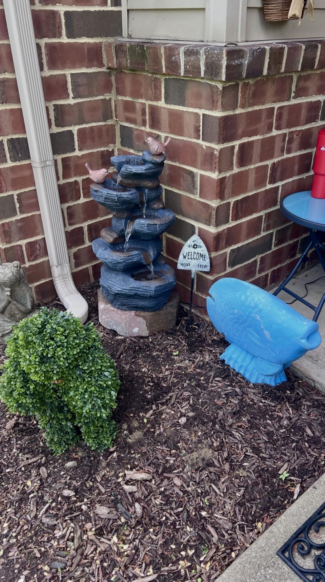 Grepatio Outdoor 5-Tiers Cascading Rock Water Fountain, Waterfall Fountain with 4 LED Lights, Outdoor Fountains and Waterfalls for Garden or Patio, Yard, and Deck Decor with Natural Stone Look customer photo 1