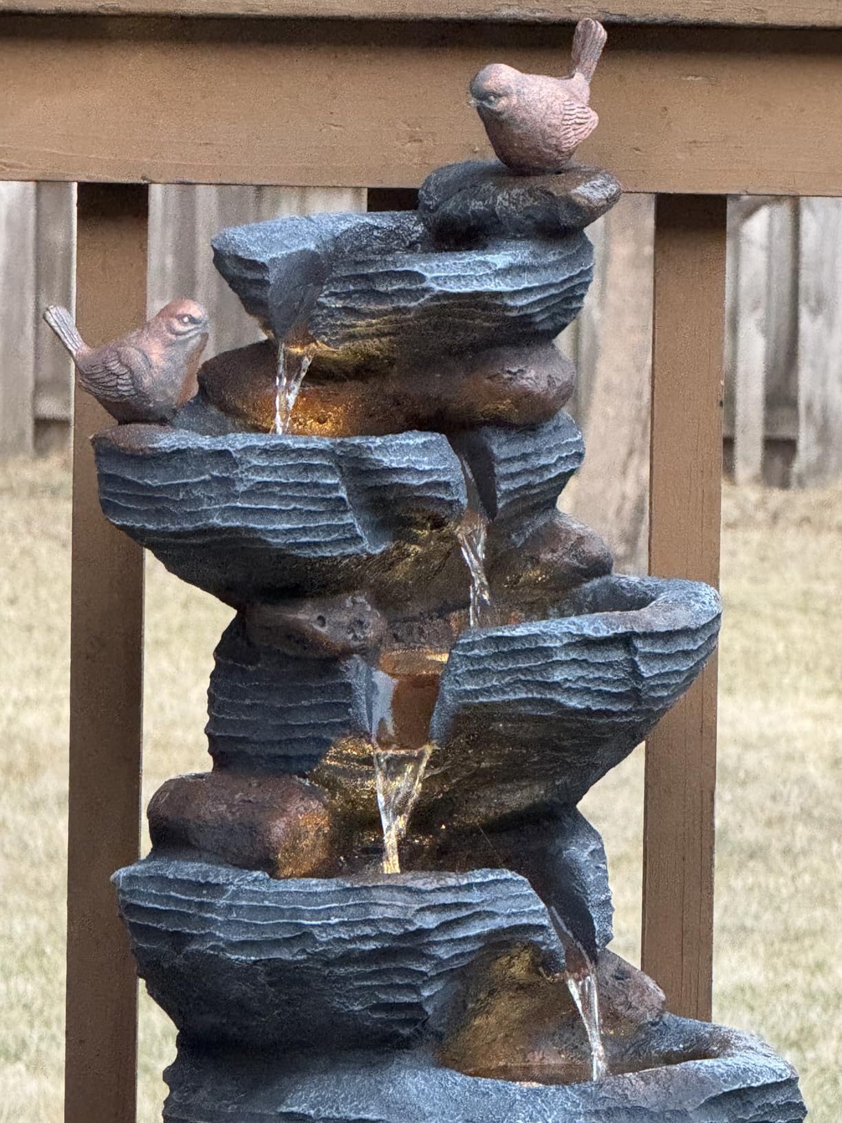 Grepatio Outdoor 5-Tiers Cascading Rock Water Fountain, Waterfall Fountain with 4 LED Lights, Outdoor Fountains and Waterfalls for Garden or Patio, Yard, and Deck Decor with Natural Stone Look customer photo 2