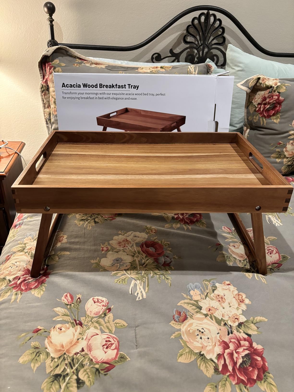 Extra Large Folding Bed Tray Table, 22'' x 14'' Acacia Wood Breakfast Tray, Food Serving Tray with Legs for Eating in Bed customer photo 2