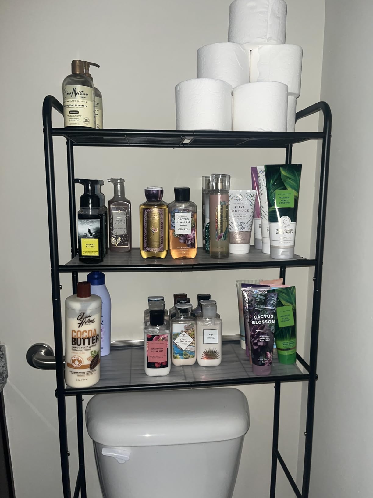 Kitsure Over Toilet Storage Rack - Metal Over Toilet Bathroom Organizer Shelf, Over the Toilet Storage Cabinet with Paper Holder and Hooks, Bathroom Cabinet for Laundry, Black, 3 Tiers (63.2