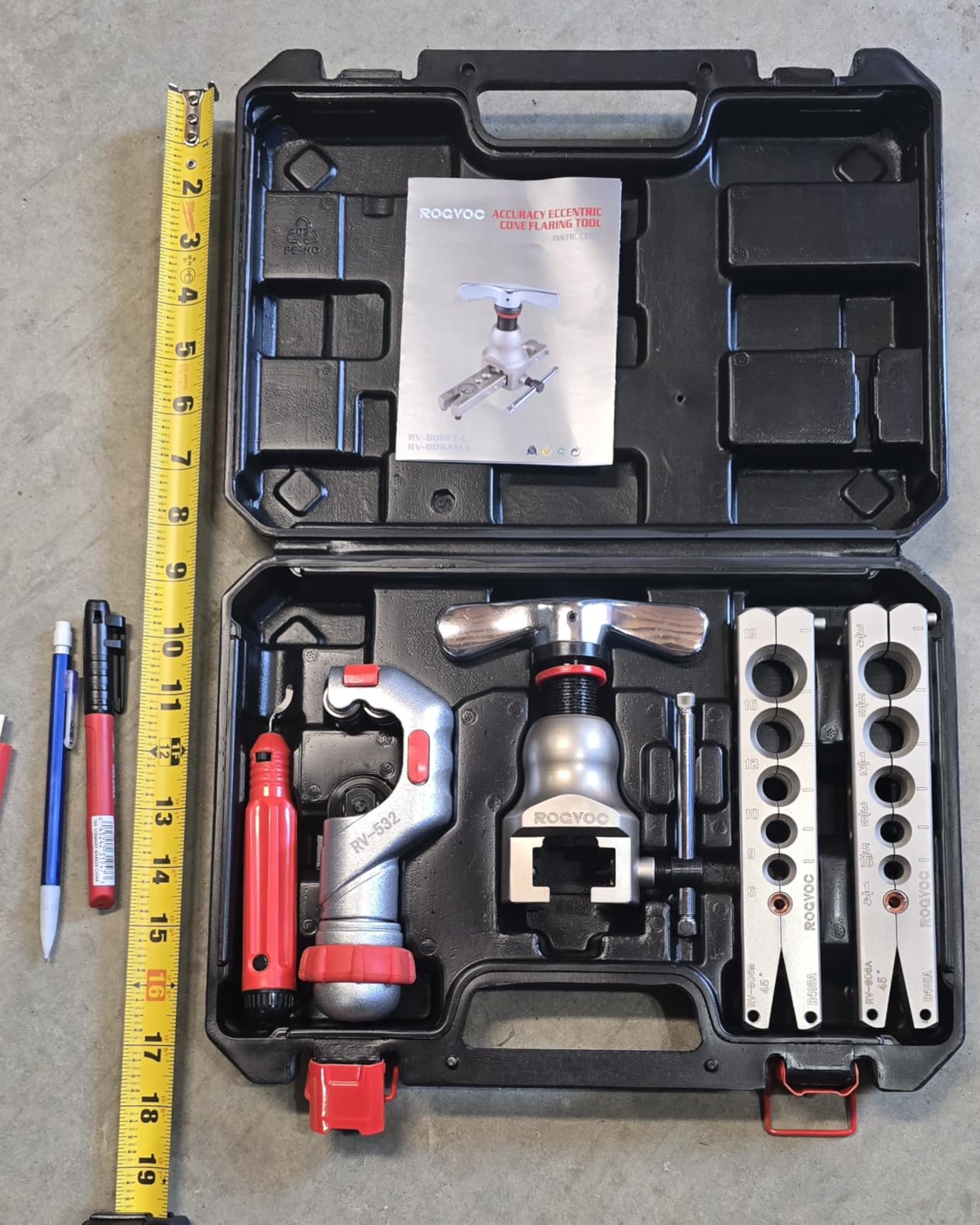 Flaring Tool Kit for 1/4-3/4 inch HVAC Copper Flare Tool with Metric and Imperial Clamps 45 Degree Eccentric Tube Flaring Gauge Flaring Tool Set for Copper Aluminum Pipe with Deburring Tool customer photo 1