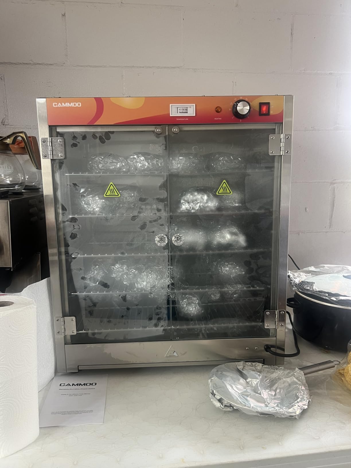 CAMMOO 133Qt 5-Tier 900W Commercial Food Warmer w/ 304 Blued Stainless Steel Heating Element, Double-Tempered Glass Door, Adjustable Shelf, Electric Catering Hot Box Countertop Heated Holding Cabinet customer photo 2