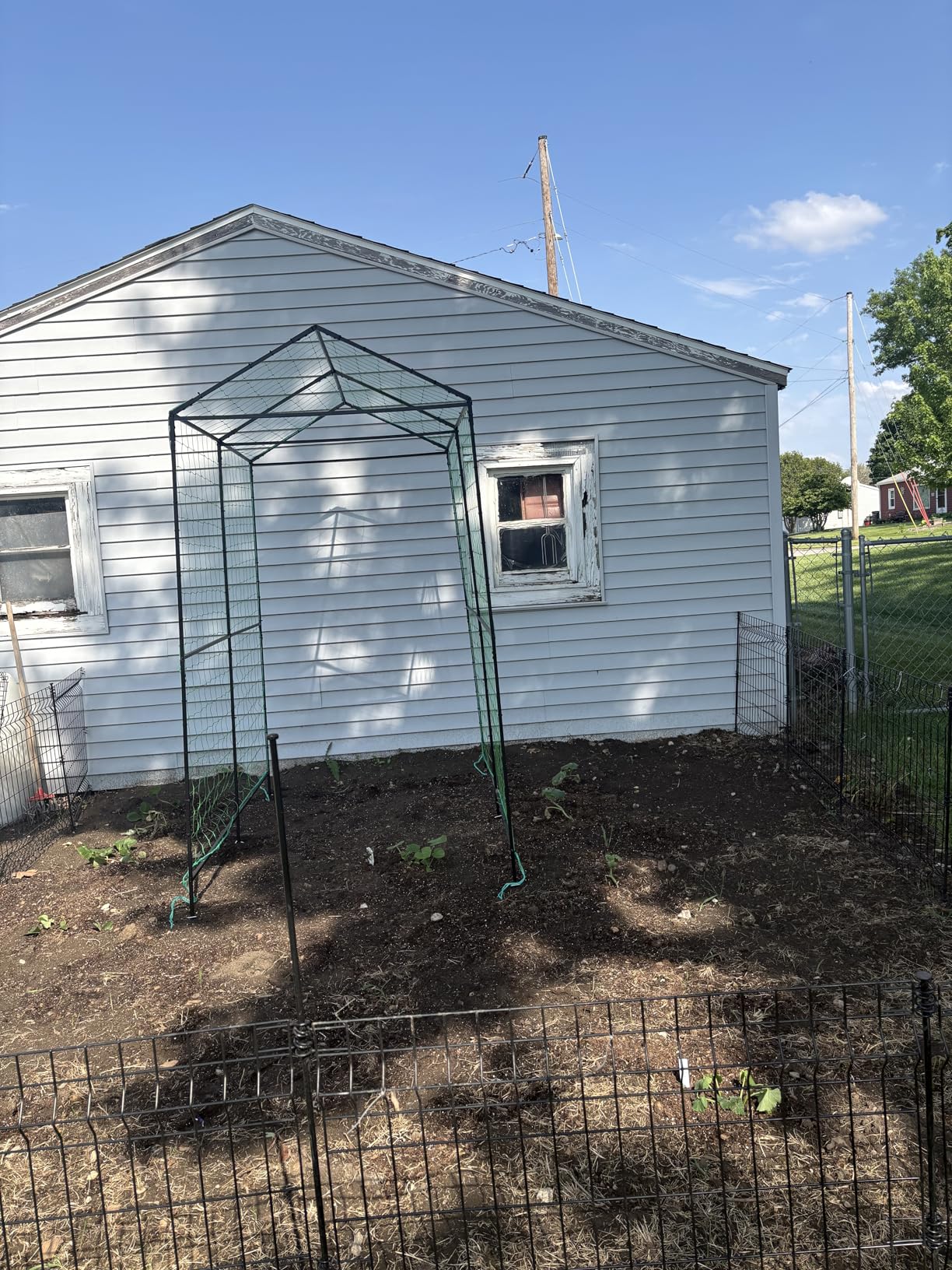 Metal Garden Arch Trellis for Climbing Plants Outdoor, 7.1FT Extra Tall Cucumber Trellis for Raised Bed, Plant Trellis for Vegetable Fruit Flower Vine (Black) customer photo 1