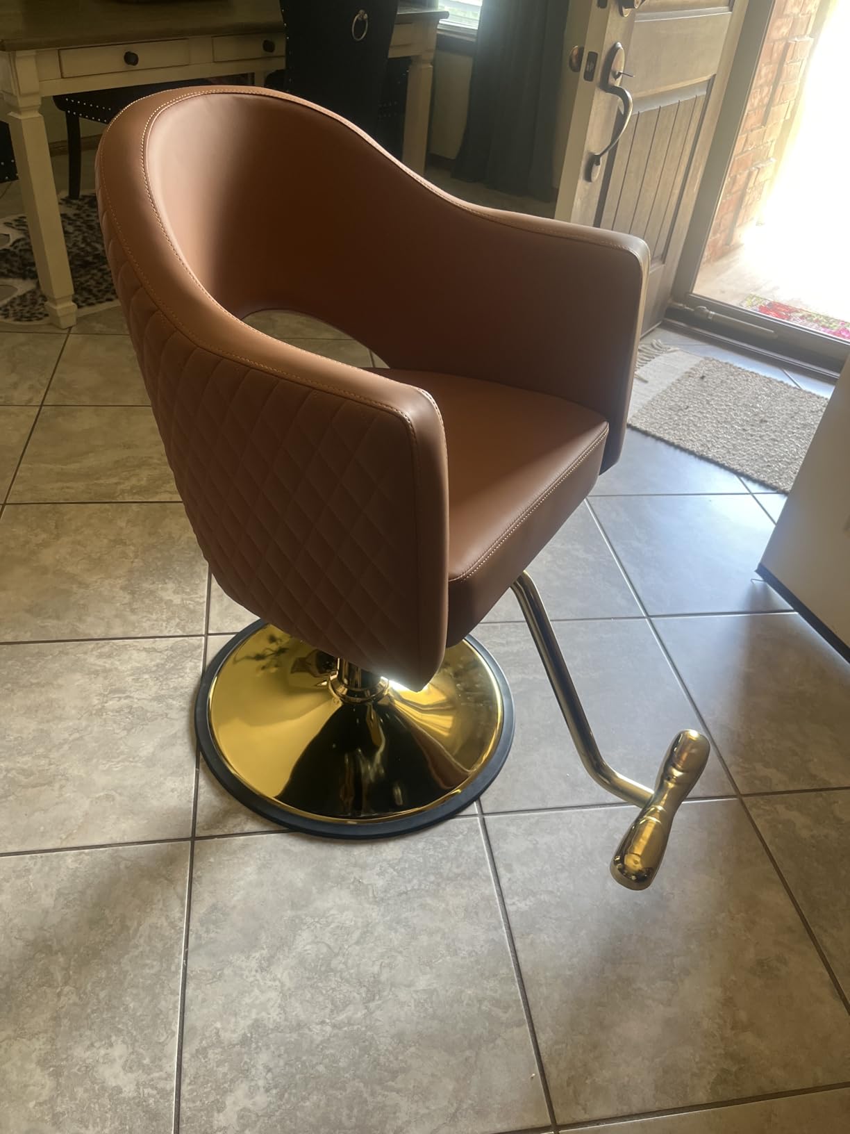 OmySalon Barber Chairs for Barbershop Gold Brown Styling Chair, Salon Chair for Hair Stylist, Heavy Duty Hydraulic Pump, 360°Swivel with Footrest, Hairdressing Home Beauty Spa Equipment customer photo 1