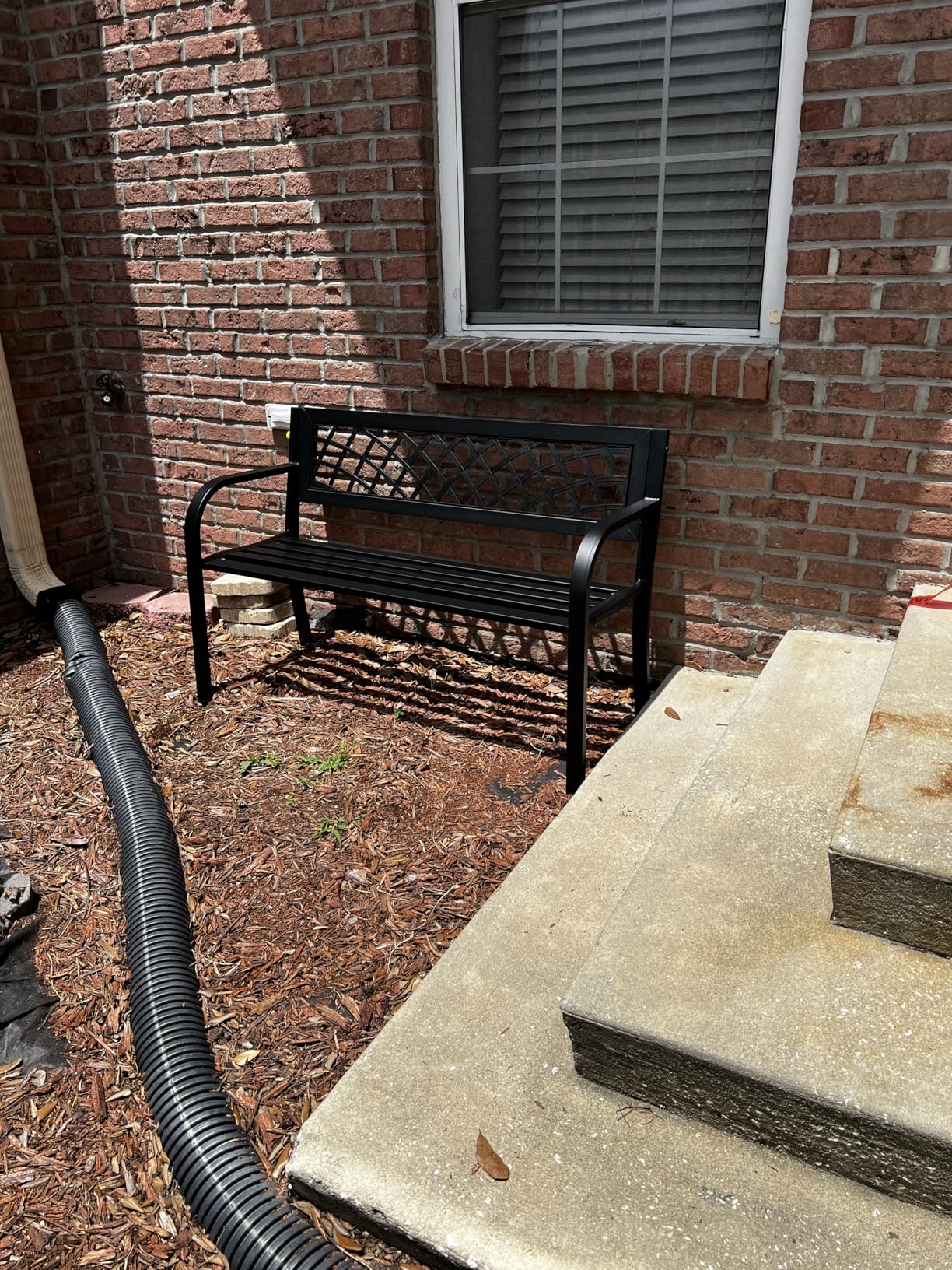 FDW Outdoor 50 Inches Garden Bench, Slatted Seat Armrests Floral Design Backres and Arch Legs, Perfect for Park, Yard, Porch, Lawn, Balcony, Backyard, Black customer photo 1