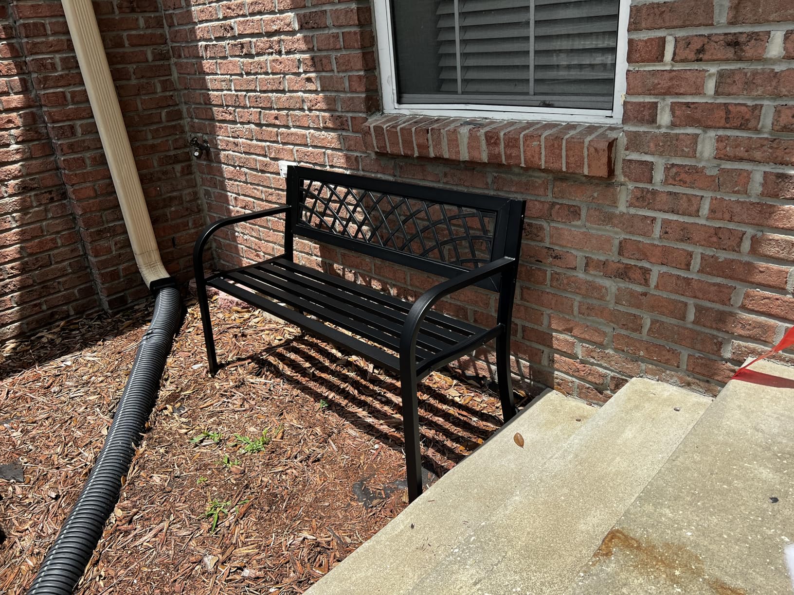 FDW Outdoor 50 Inches Garden Bench, Slatted Seat Armrests Floral Design Backres and Arch Legs, Perfect for Park, Yard, Porch, Lawn, Balcony, Backyard, Black customer photo 2