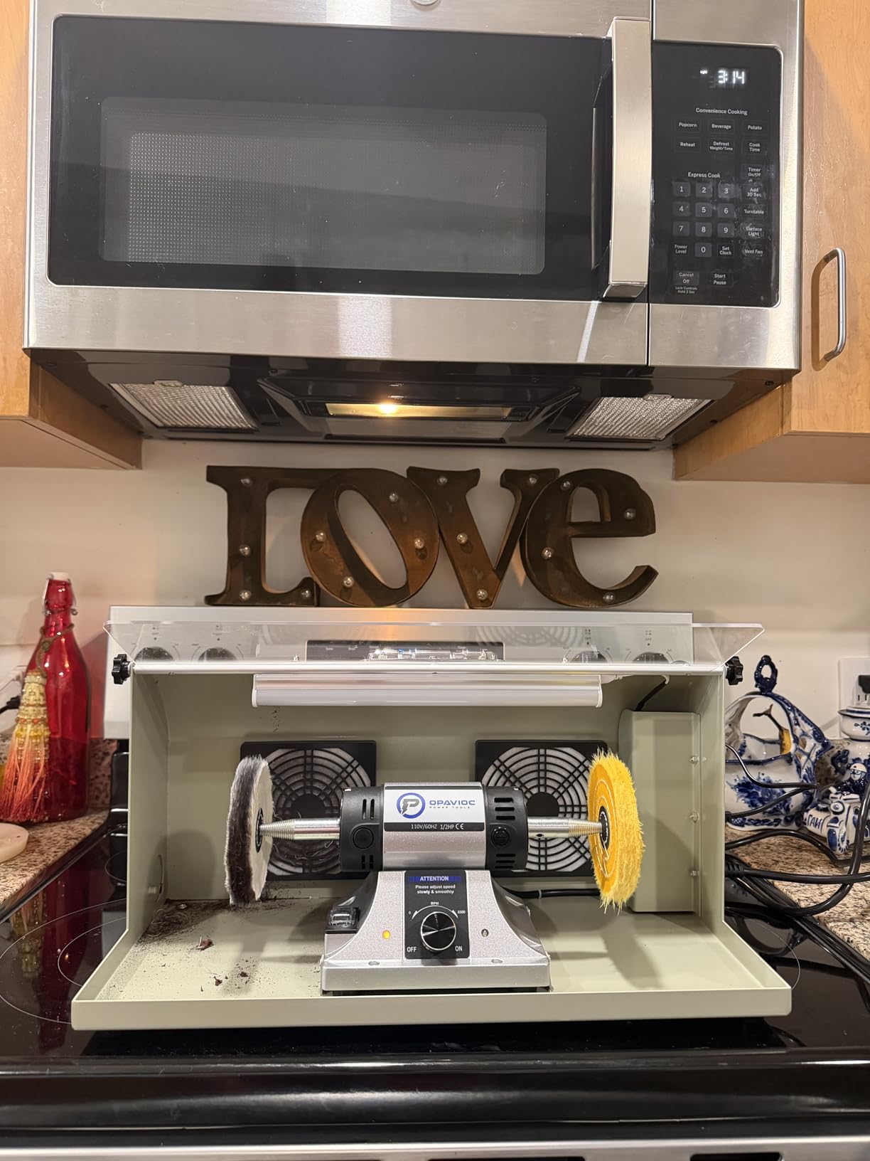 Jewelry Polisher - Adjustable Variable Speed Bench Buffer Polishing & Buffing Machine, Dental Buffer & Lathe - With Dust Collector Hood, Working Light & Filter for Jewelry, Silver and Metal Polishing customer photo 1