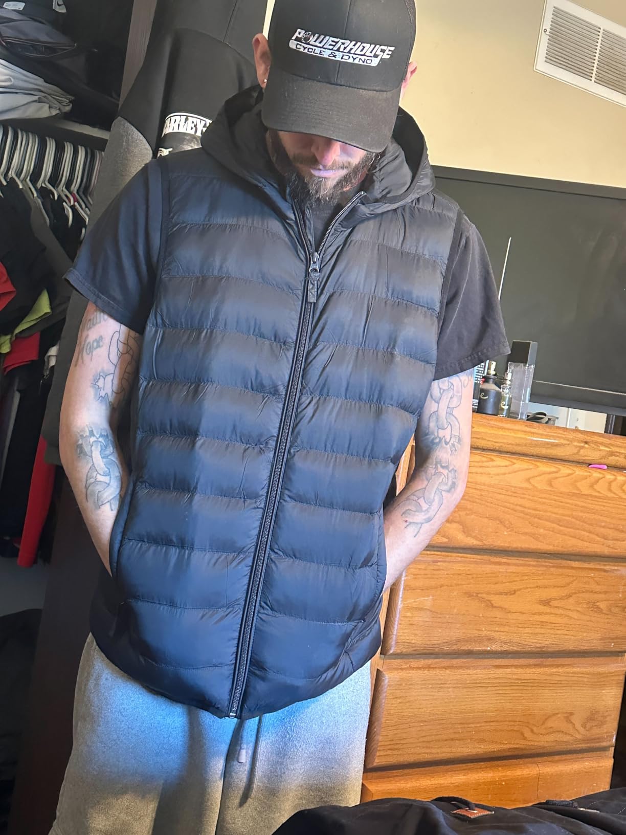 Men's Regular-Fit Lightweight Water-Resistant Hooded Puffer Vest customer photo 1