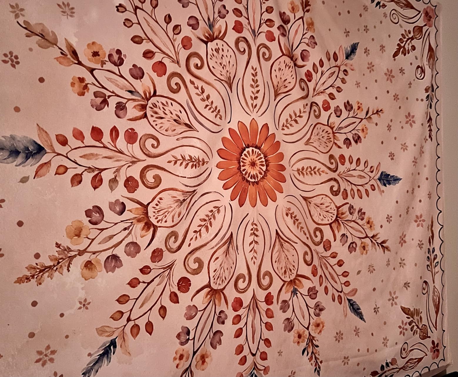 Fowocu Boho Floral Mandala Tapestry Wall Hanging Vintage Bohemian Flower Medallion Tapestry Aesthetic Orange Stained Glass Hippie Small Tapestries for Bedroom Living Room Dorm Decor 40 x 30 Inch customer photo 1