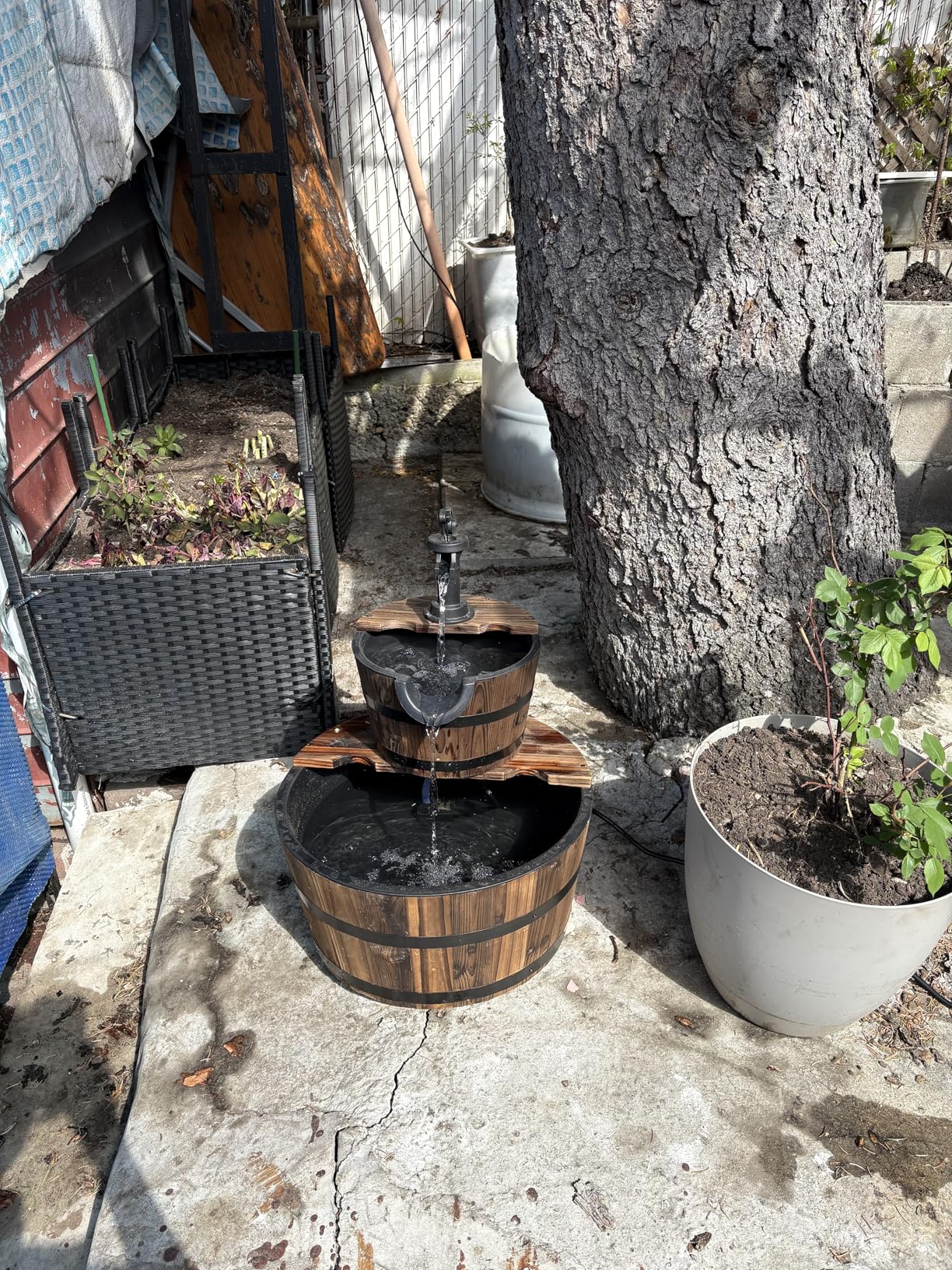 Aoxun 3-Tier Outdoor Water Fountain, Wood Barrel Cascading with Electric Decorative Hand Pump, Rustic Waterfall Fountain for Garden, Backyard, Patio, Porch, Yard customer photo 2