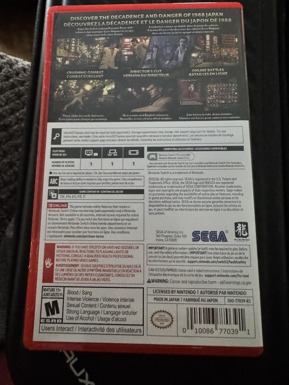 Yakuza 0: Director's Cut - Nintendo Switch 2 customer photo 1