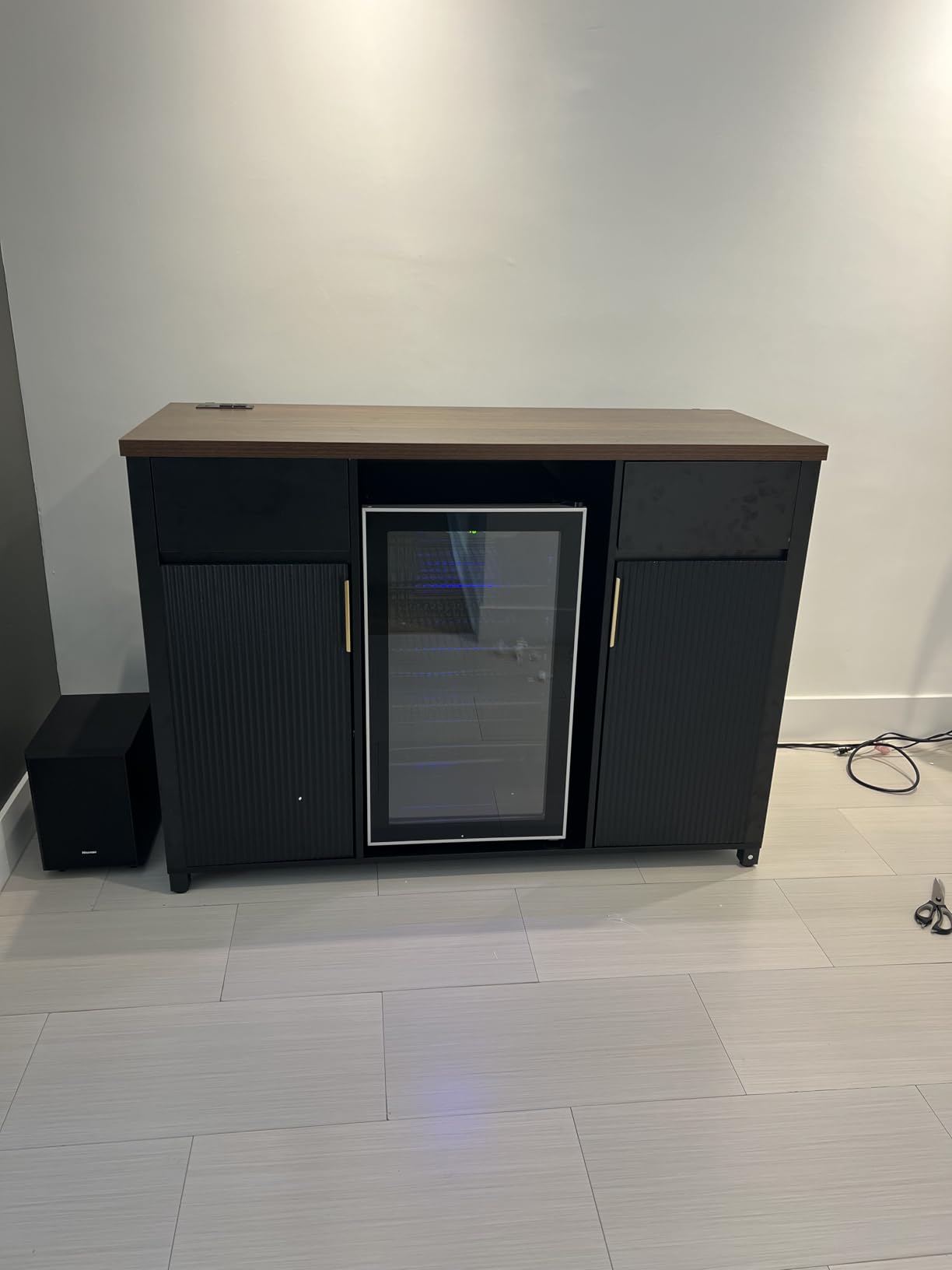 GDLF Large Coffee Bar Cabinet with Fridge Space, Mini Fridge Cabinet with Wine Storage, Buffet Sideboard Table for Home, Fluted Modern Design,53.2
