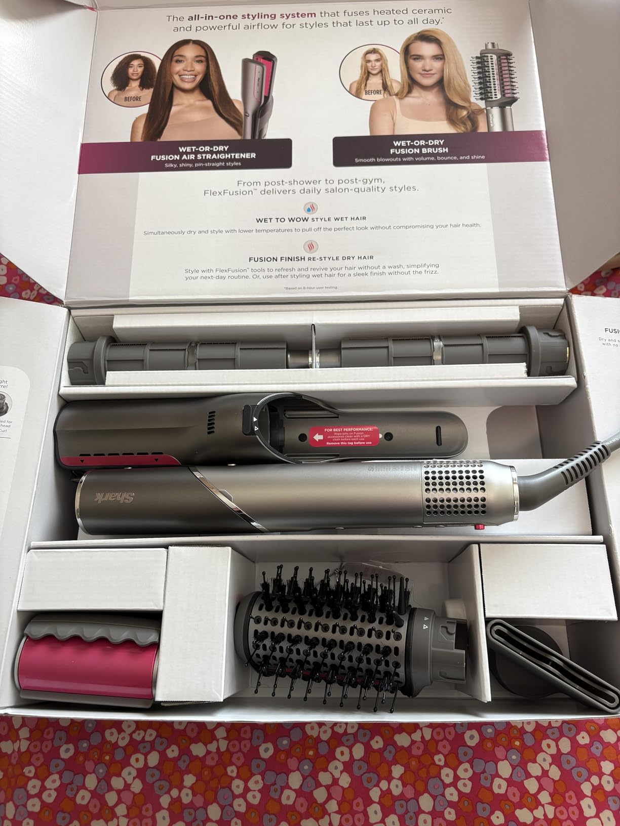 Shark FlexFusion Hair Straightener & Powerful Hair Dryer with Fusion Hair Brush, Air Styler with Auto-Wrap Hair Curlers, Concentrator, & Frizz Fighter, Metallic Mist, HD651S customer photo 2