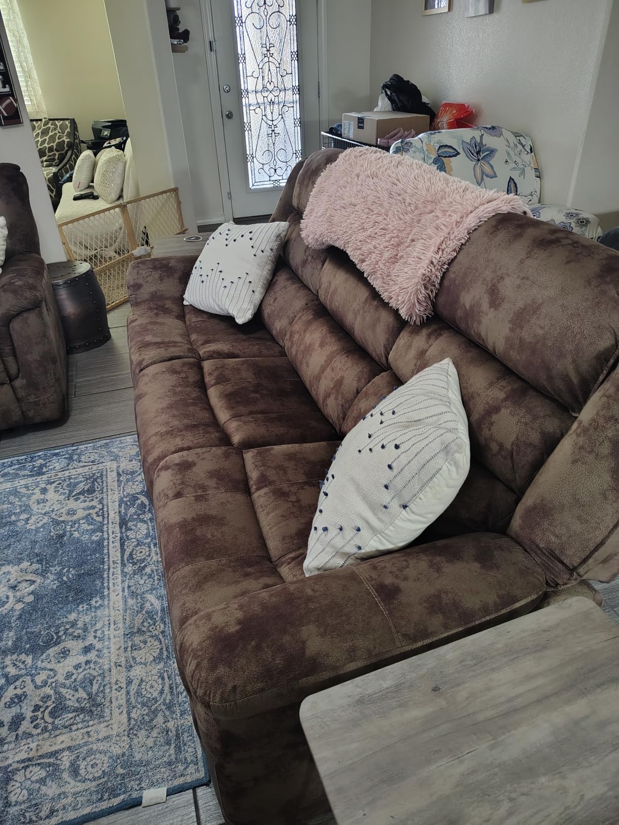 EBELLO Manual Recliner Chair, Soft Fabric Recliner Sofa with Overstuffed Armrest and Backrest for Living Room, Bedroom, Brown customer photo 1