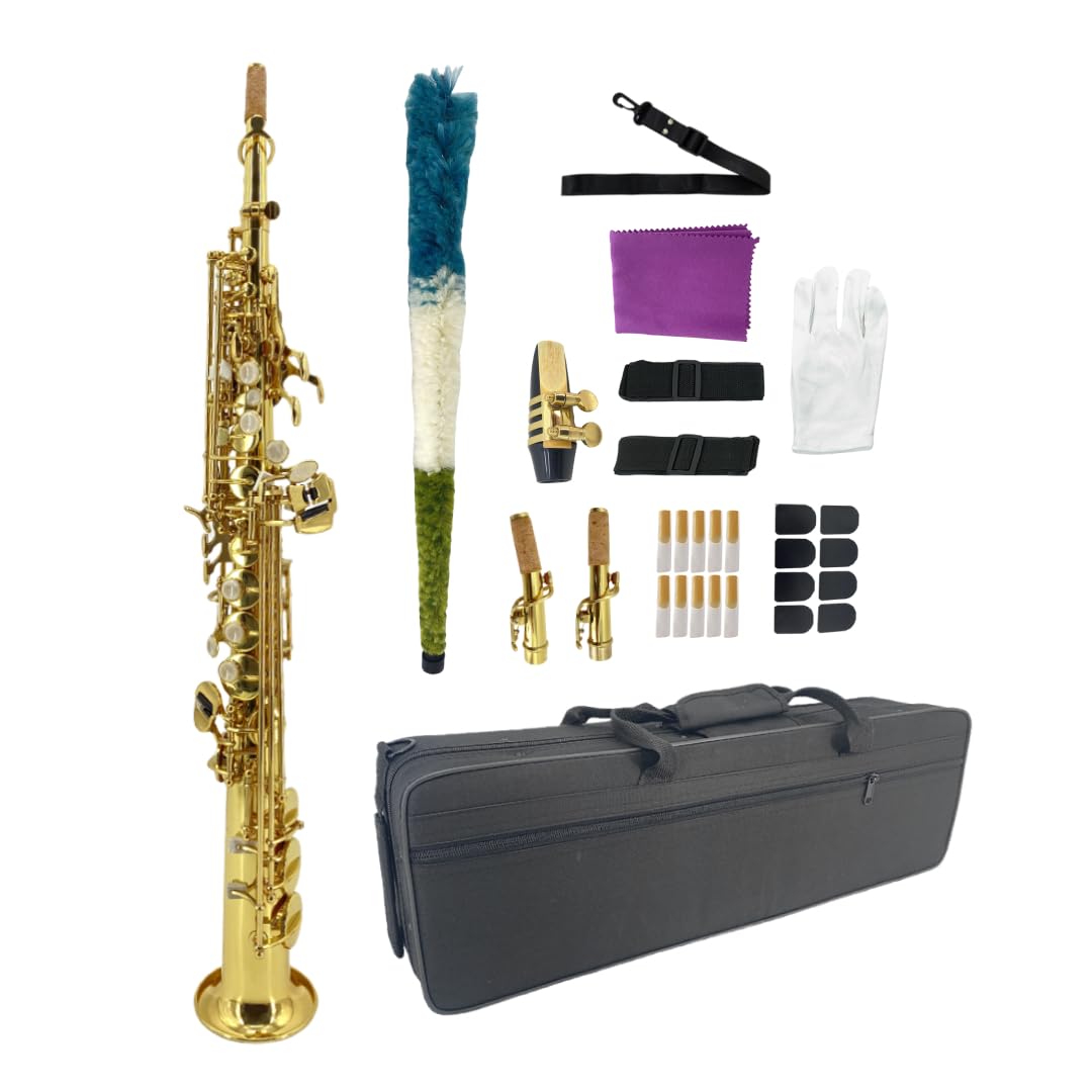 Bb Straight Soprano Saxophone-Gold Lacquer Finish, Ergonomic Design with Case, Mouthpiece, Neck Strap & Accessories, Ideal for Beginners & Advanced Players customer photo 1