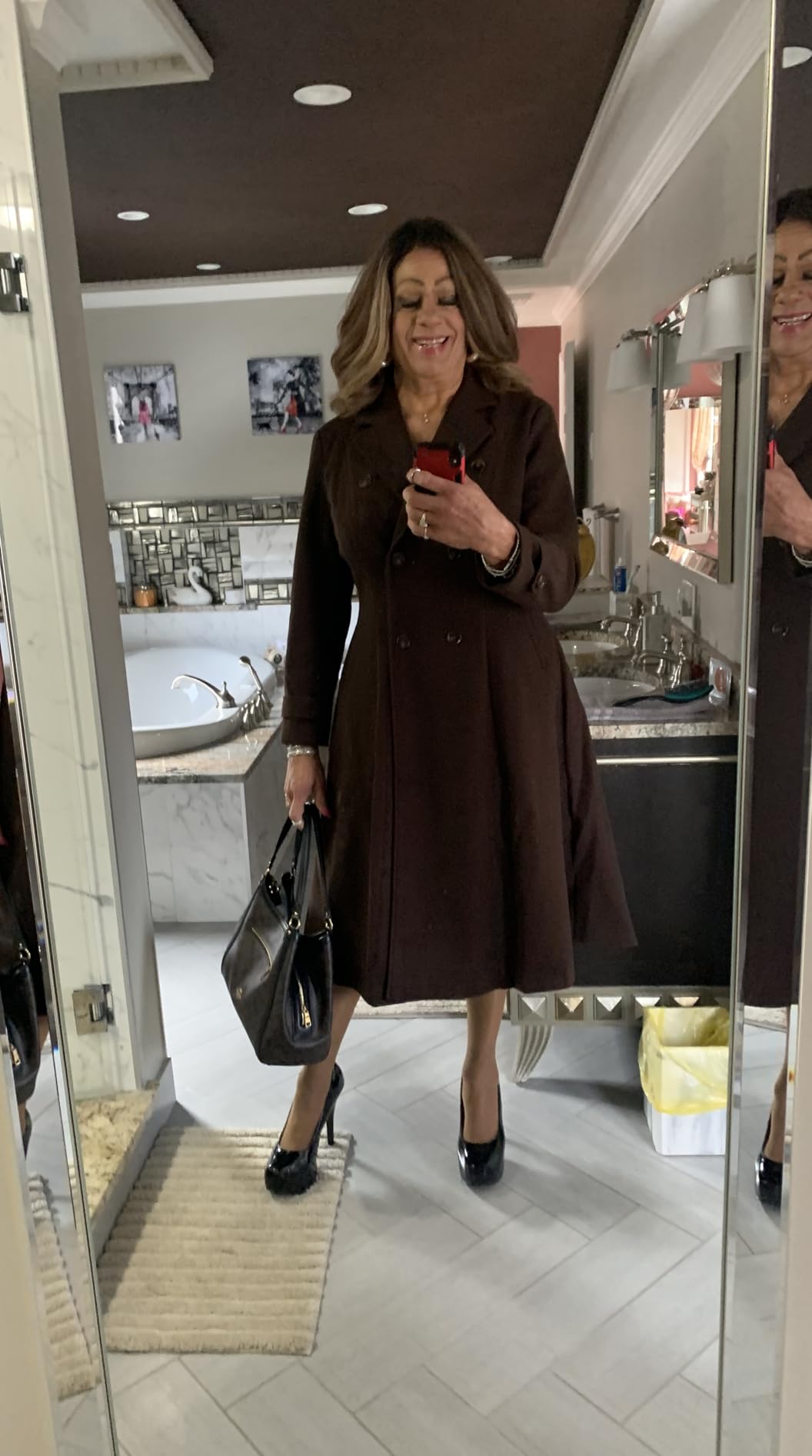 Womens Long Wool Coat Fall Winter Double Breasted Trench Coat Peacoat Jackets customer photo 1