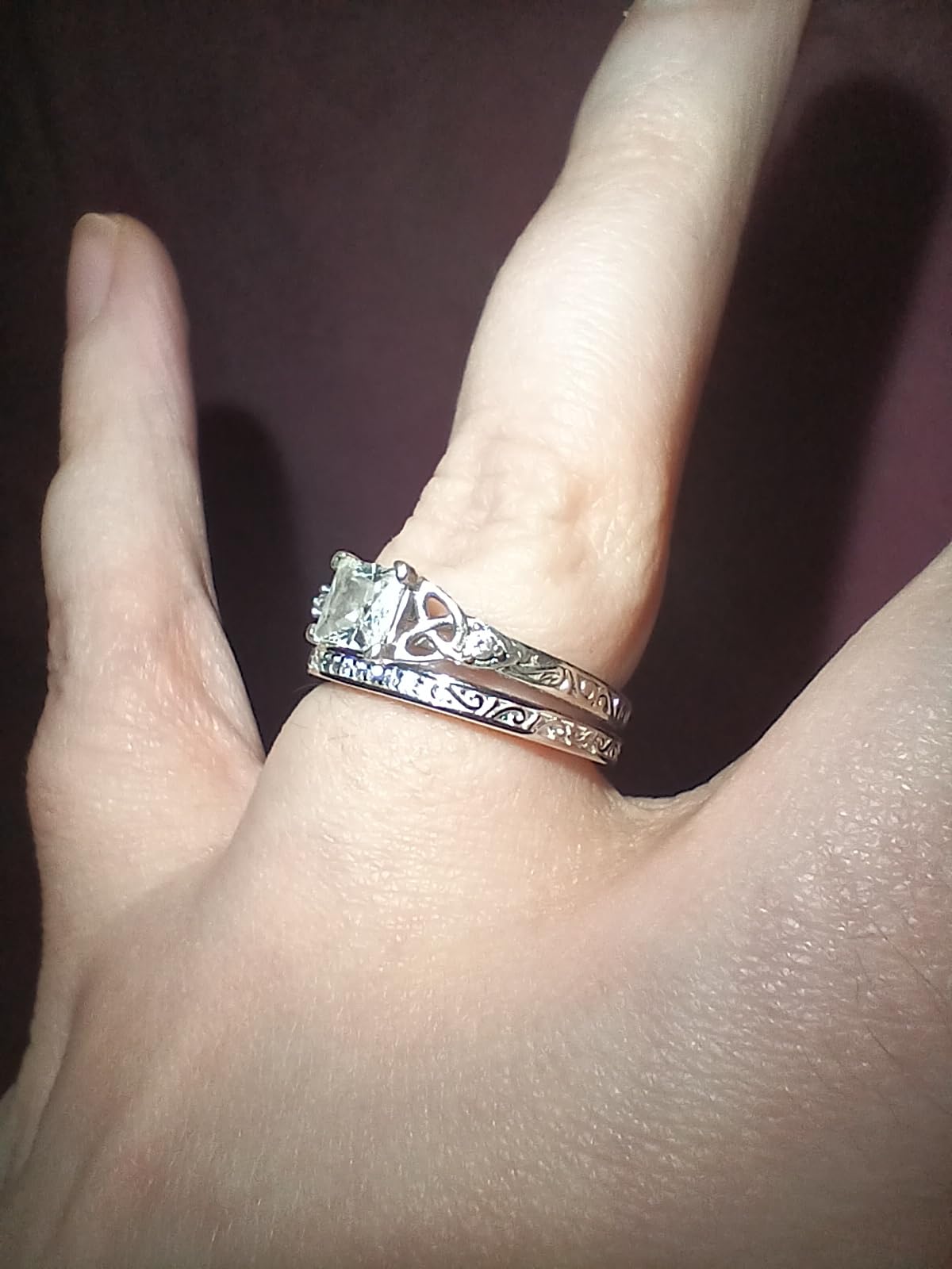 Vintage Celtic Knot Women's Engagement Ring Sets 925 Sterling Silver/14K Gold Plated Stackable Wedding Bands Rings AAAAA Cubic Zirconia Women Bridal Sets Wedding Ring Band Width 1.8mm Size 5-9 customer photo 2
