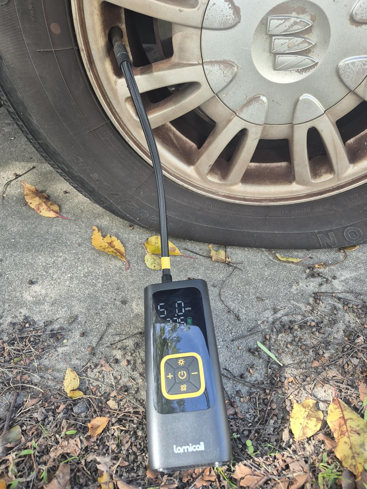 Car Tire Inflator Portable Air Compressor - Lamicall [4X Faster][150 PSI] Bike Air Pump, Rechargeable Battery, Pressure Gauge Display, LED Light, Automatic Car Cordless Pump for Motorcycle, Bike, Ball customer photo 2