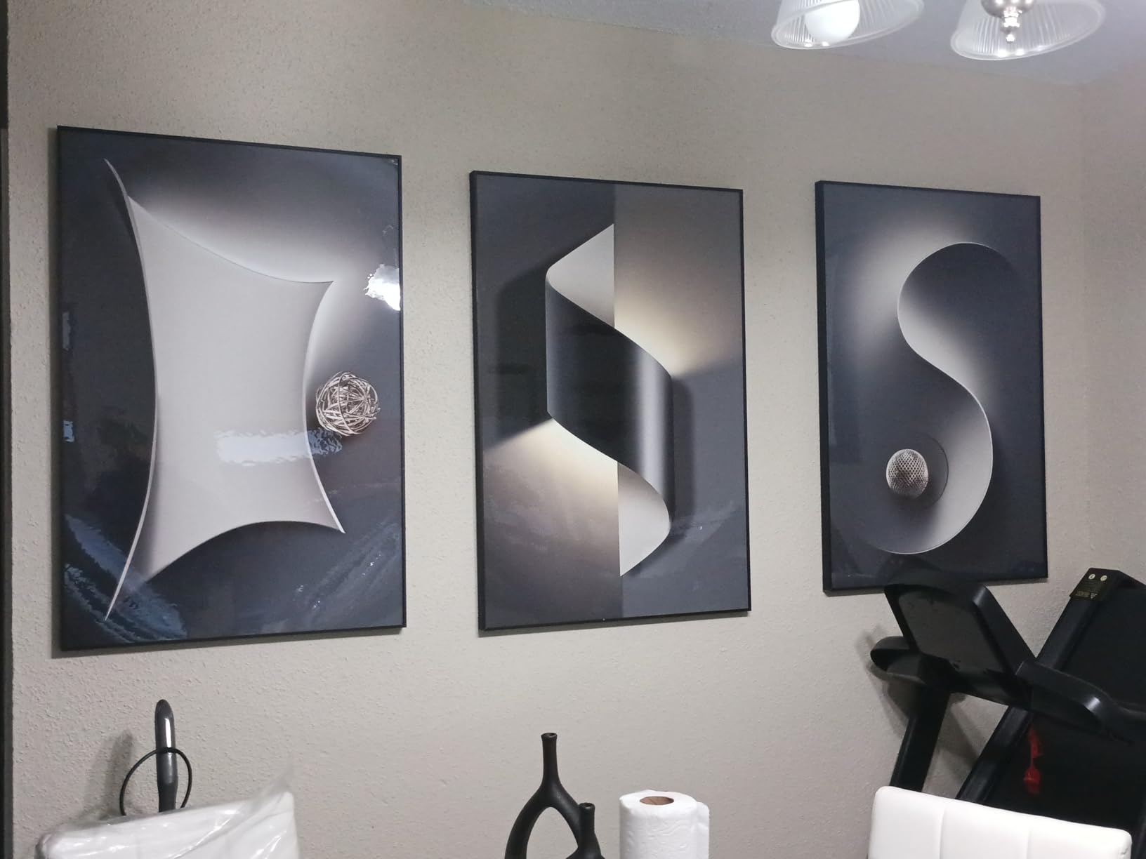 Framed Modern Black and White Abstract Wall Art for Living Room, Large 3 Piece Bright Style Silvery Artwork for Walls, Luxury Painting Prints for Dining Room Hallway Office Wall Decor, 24x36 In customer photo 2