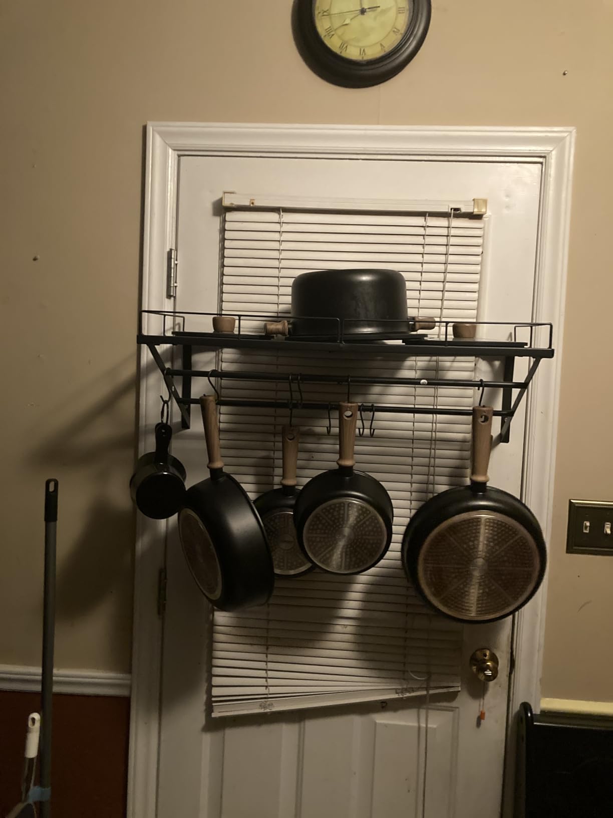 YATINEY Wall Mounted Pot Rack, 23.8 Inch Pot and Pan Organizer with 2 Tier Hanging Rails, 12 S-Hooks, Metal Pot Rack for Kitchen Cookware Organizer, Space Saving, for Kitchen Utensils, Black PR01BK customer photo 1