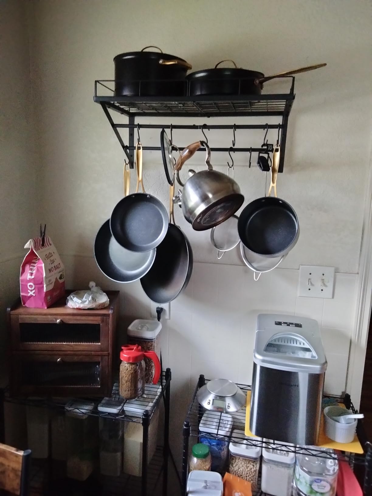 YATINEY Wall Mounted Pot Rack, 23.8 Inch Pot and Pan Organizer with 2 Tier Hanging Rails, 12 S-Hooks, Metal Pot Rack for Kitchen Cookware Organizer, Space Saving, for Kitchen Utensils, Black PR01BK customer photo 2