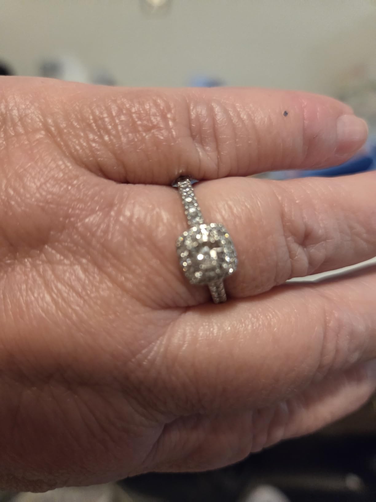 Sterling Silver Halo Lab Grown Diamond Engagement Ring, Pave Band customer photo 1