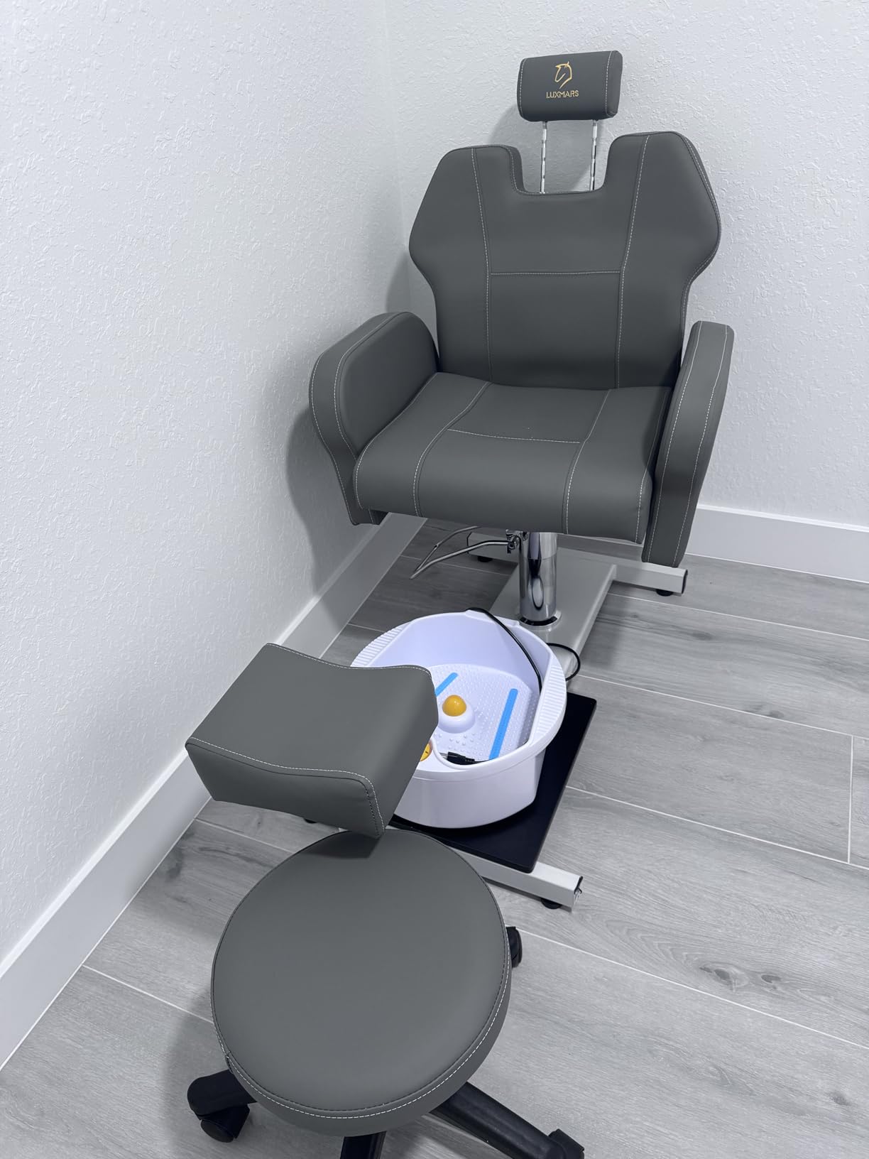 No Plumbing Pedicure Station,Height Adjustable Hydraulic Pedicure Chair for Nail Tech,Reclining Manicure Chair with Adjustable Headrest&Massage Basin,Foot Spa Chair for Spa,Home,Salon customer photo 1