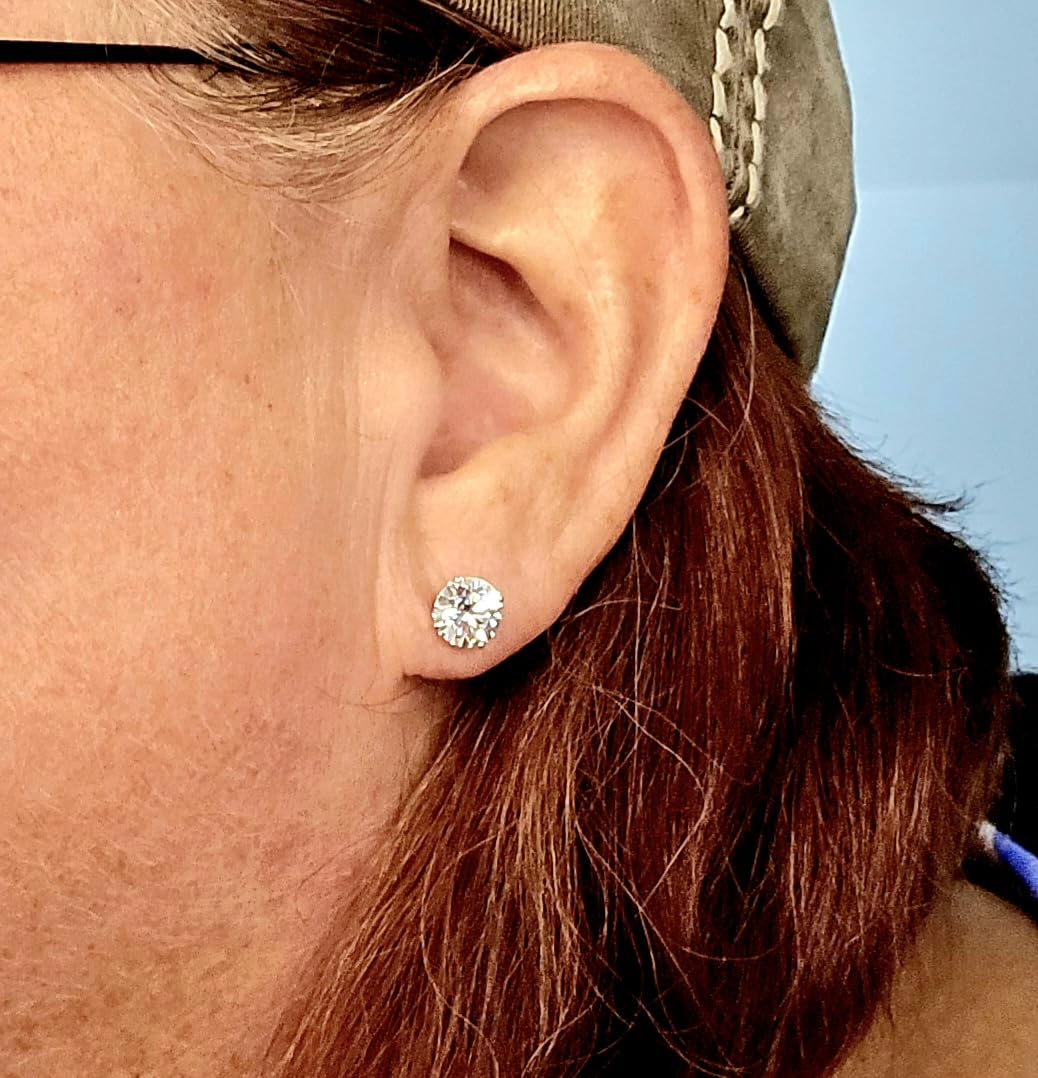 Lab Grown Diamond Stud Earrings in 14K White Gold, Round Cut, 1/4 to 4 Carat, F-Color, VS-Clarity, 4 Prong Setting, Push Back, Jewelry for Women, Gift Box Included customer photo 2