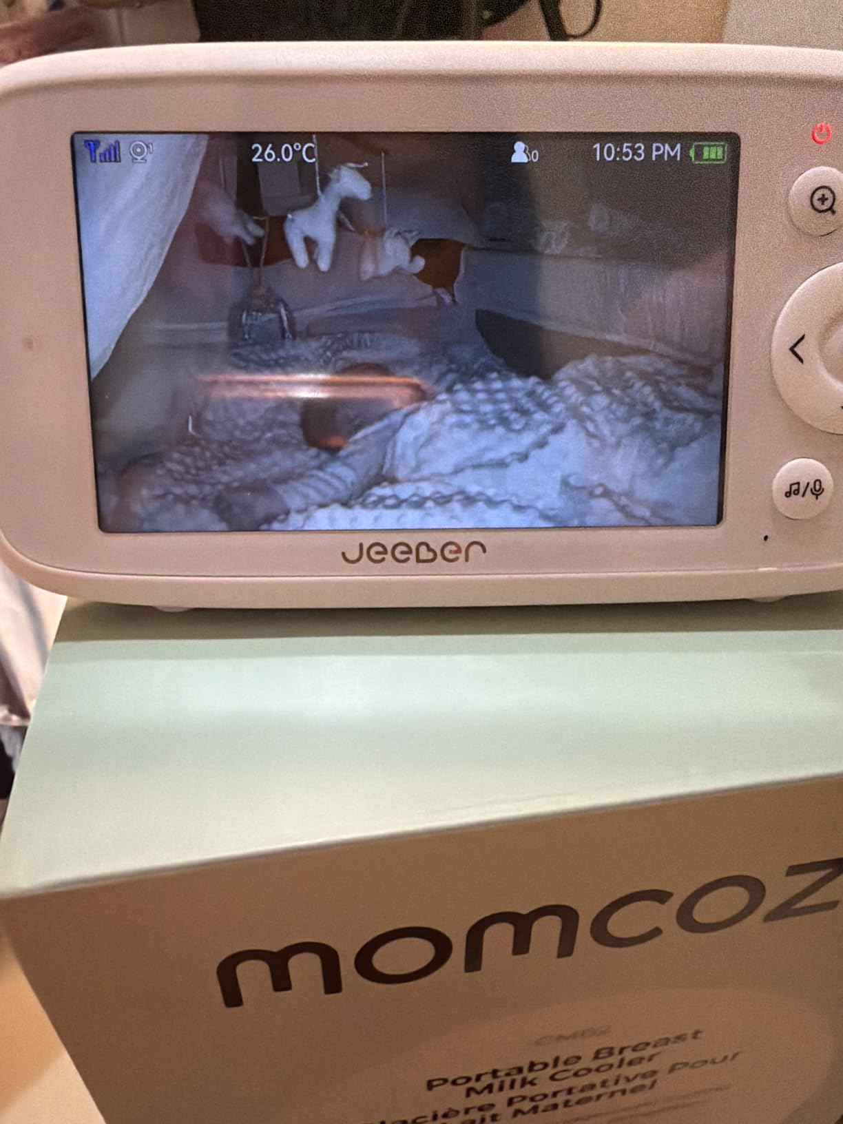 1080P WiFi Baby Monitor with Camera and Audio, Pan-Tilt-Zoom Video Camera, 4'' IPS Screen, HD Night Vision, Motion & Cry Detection, 360 View, Temperature Sensor, Feeding Reminder, Lullabies customer photo 1