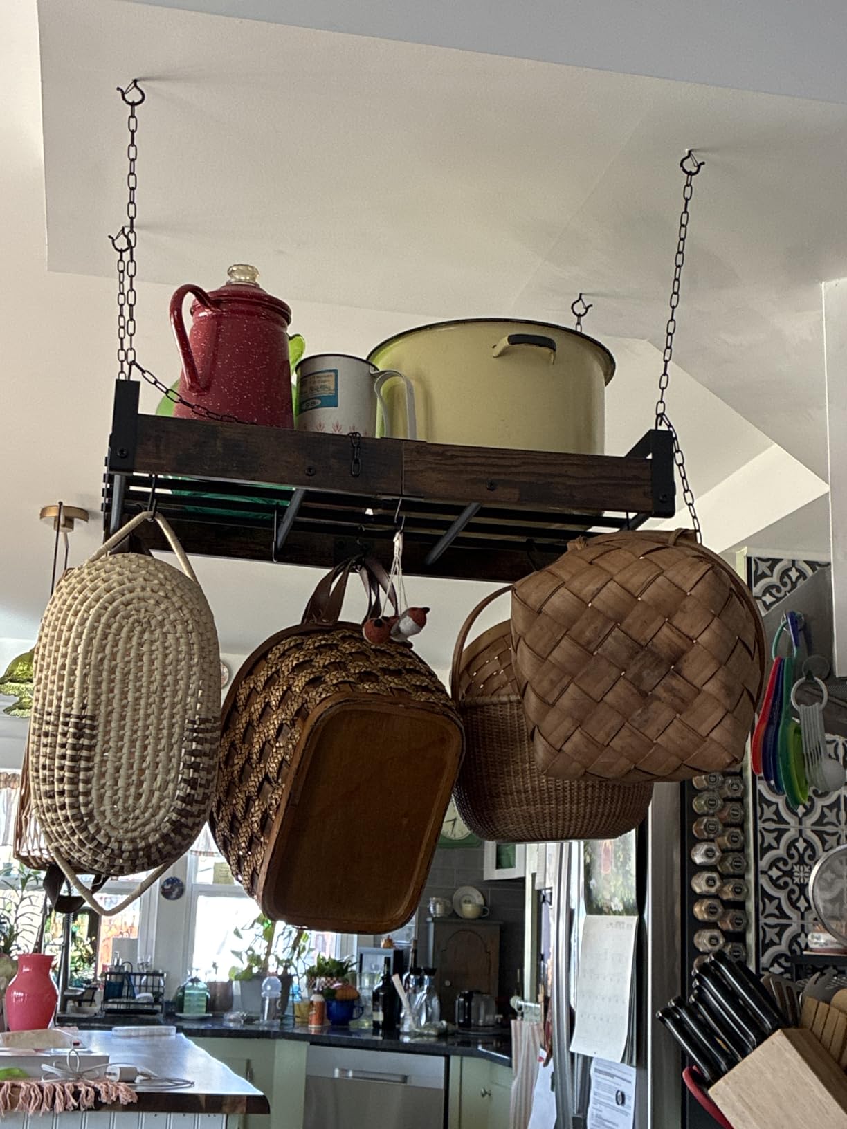 Creso hom Hanging Pot Rack, 24x13 Inches Pot Hangers for Kitchen, Pan Hanging Rack with 12 S-Shaped Hooks, Vintage Ceiling Mounted Pan Holder for Cookware Storage, Charcoal Grey customer photo 1