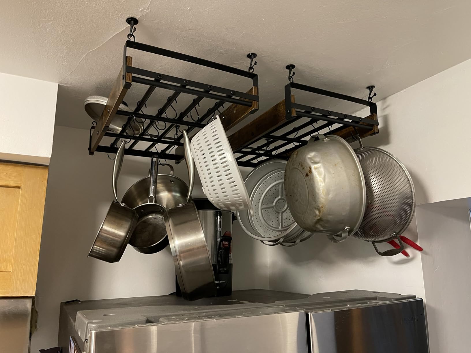 Creso hom Hanging Pot Rack, 24x13 Inches Pot Hangers for Kitchen, Pan Hanging Rack with 12 S-Shaped Hooks, Vintage Ceiling Mounted Pan Holder for Cookware Storage, Charcoal Grey customer photo 2