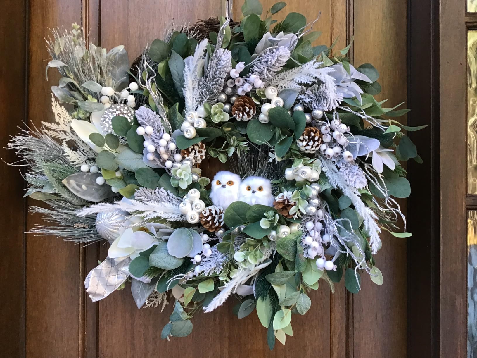 Winter Wreath for Front Door, 24 Inch Christmas Wreath with Owl Decor, Pine Cones, and Evergreen Greenery, Festive Winter Door Decor, Artificial Holiday Farmhouse Rustic Wreath customer photo 2