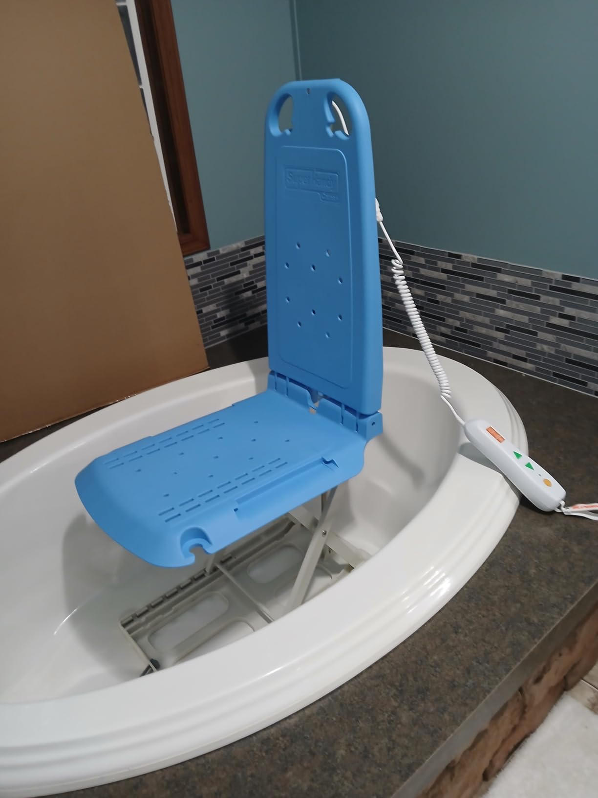 SuperHandy Portable Floor & Bath Lift - Lightweight 19 lbs, Foldable, 330 lb Capacity, IP68 Waterproof Lift for Seniors, Ergonomic Seat with Removable Panels (Spa Blue) customer photo 1