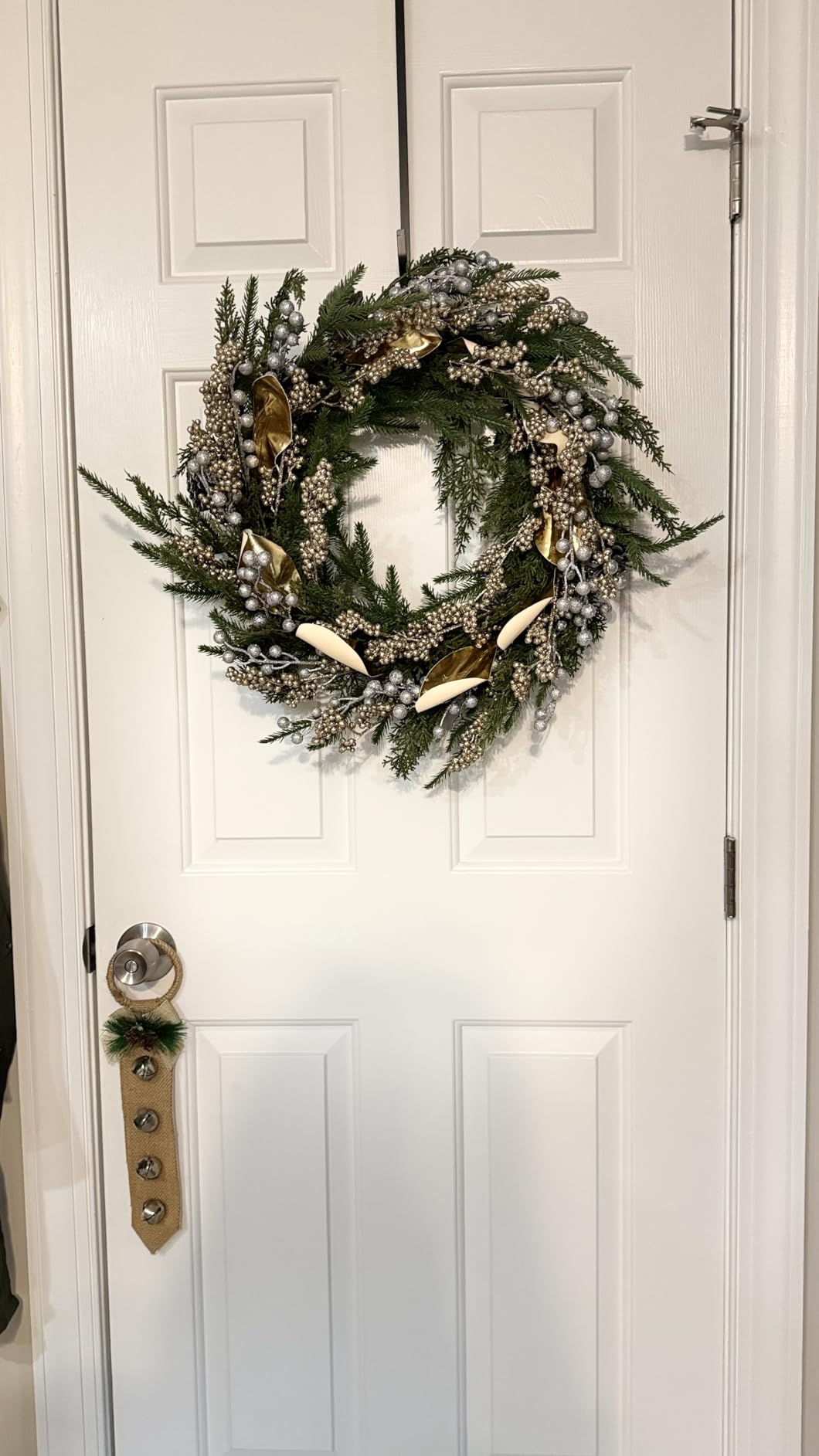 26 Inch Winter Wreath for Front Door, Artificial Gold Wreath with Metallic Leaf & Glittered Berries, Norfolk Pine & Pinecones, Cedar Wreaths for Indoor Outdoor Wall Windows Modern Home Holiday Decor customer photo 2