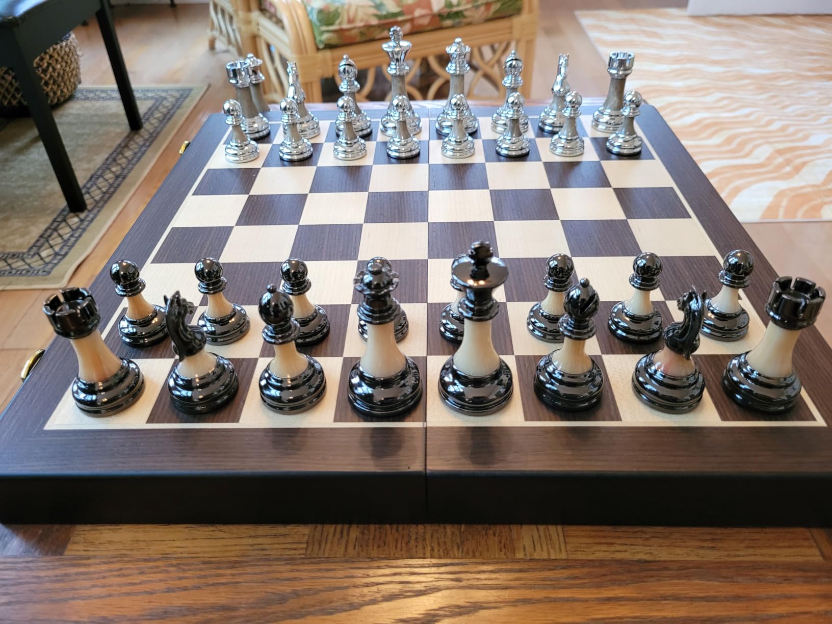 Luxury Large Metal & Acrylic Chess Set with Wooden Chess Board (17