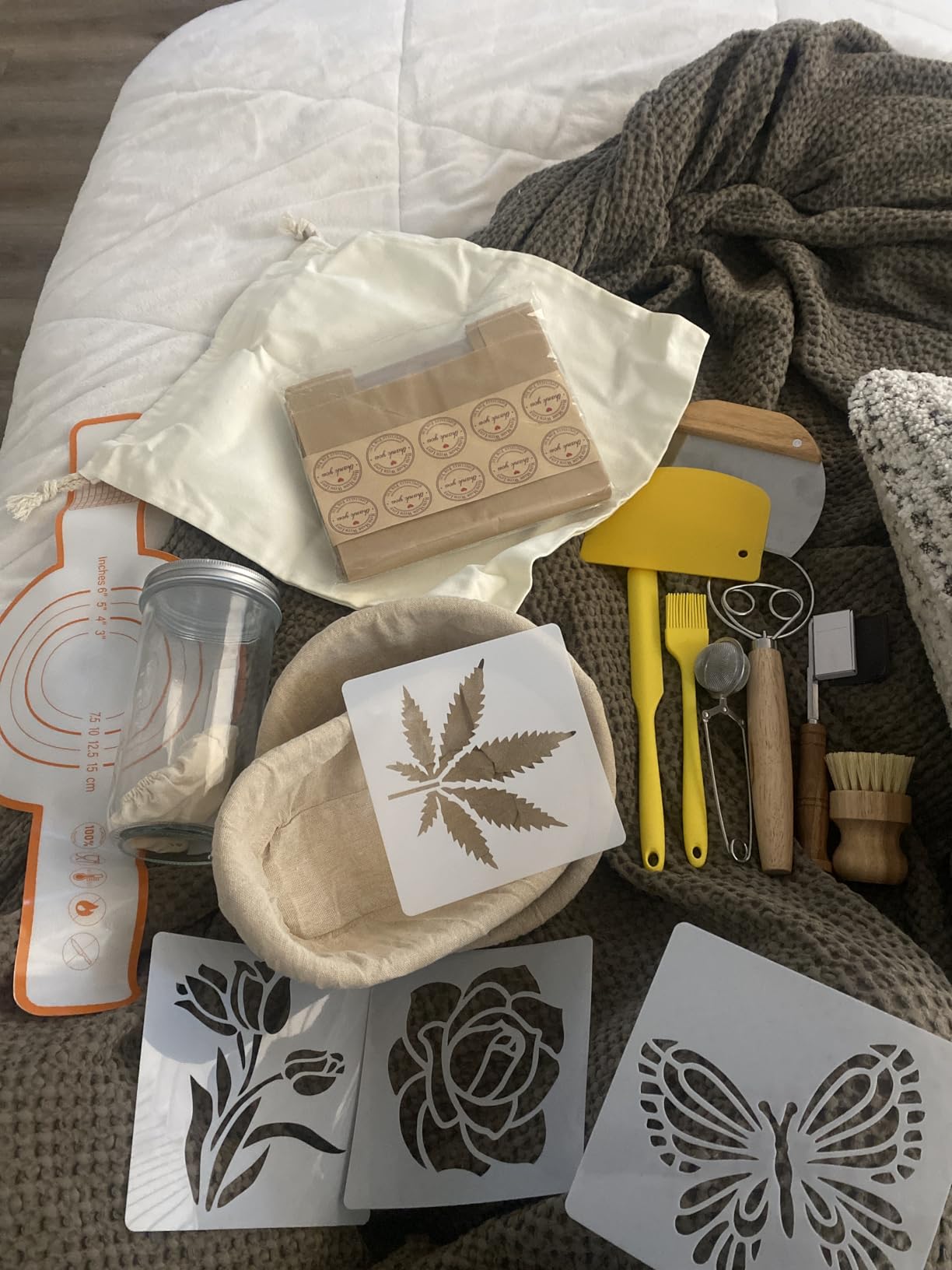 Sourdough Starter Kit, Sourdough Bread Baking Supplies, Round & Oval Banneton Bread Proofing Basket, Bread Sling, Starter Jar, Dough Whisk, Scrapers, Stencils & Bag, Complete Sourdough Kit Gifts customer photo 1
