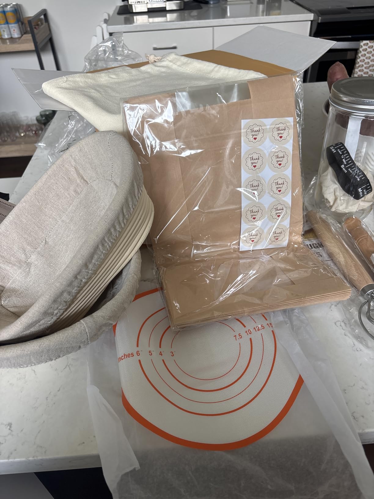 Sourdough Starter Kit, Sourdough Bread Baking Supplies, Round & Oval Banneton Bread Proofing Basket, Bread Sling, Starter Jar, Dough Whisk, Scrapers, Stencils & Bag, Complete Sourdough Kit Gifts customer photo 2