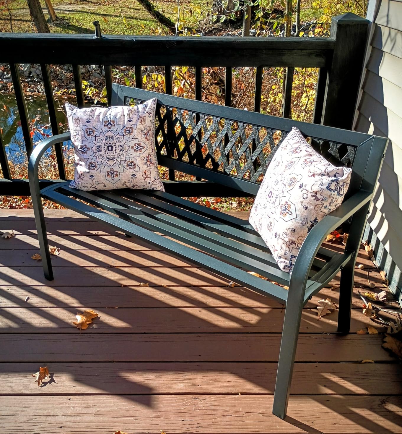 Outdoor Bench, Garden Patio Park Entryway Metal Bench with Comfortable Backrest, Sturdy Heavy Duty Loveseat Front Porch Backyard Lawn Furniture for Outside customer photo 1