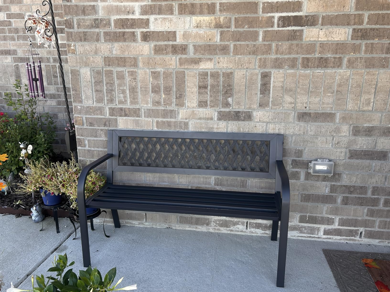 Outdoor Bench, Garden Patio Park Entryway Metal Bench with Comfortable Backrest, Sturdy Heavy Duty Loveseat Front Porch Backyard Lawn Furniture for Outside customer photo 2
