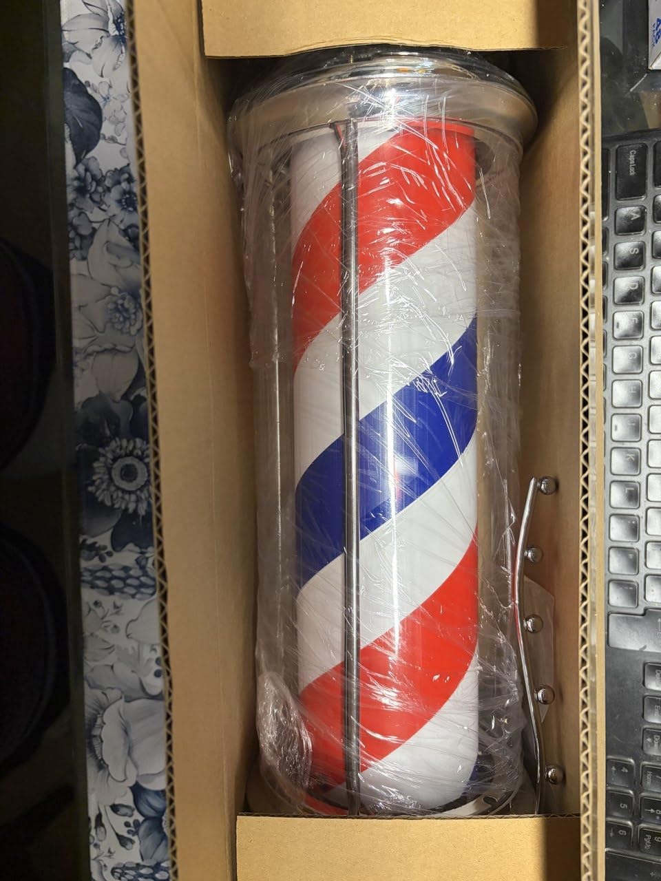15'' Barber Pole LED Light, Barber Shop Pole Light, Rotating LED Stripes Hair Salon Open Sign Outdoor, Red White Blue Stripes Rotating (Silver, 15 inch) customer photo 2