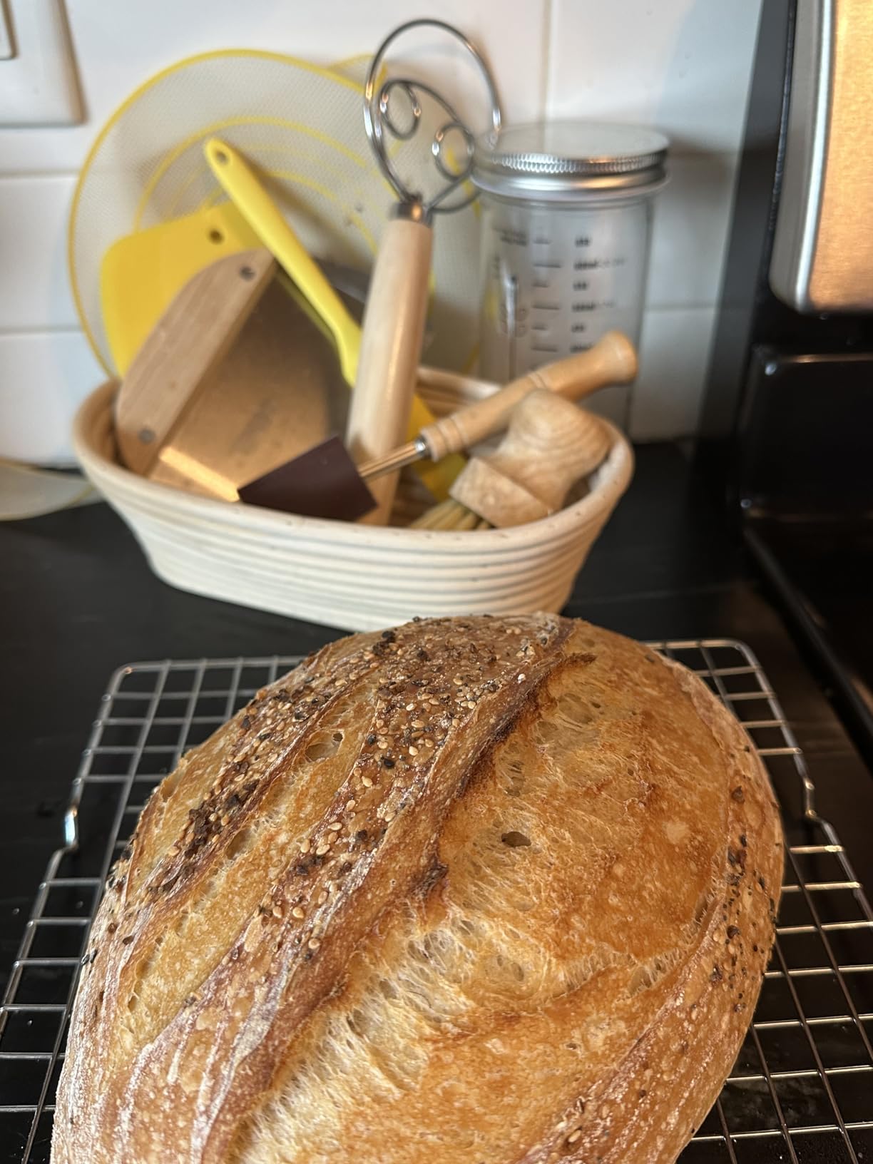 Sourdough Starter Kit, Banneton Bread Proofing Baskets Set, Sourdough Bread Baking Supplies Making Tools with Dough Scraper, Whisk, Bread Lame, Recipe customer photo 1