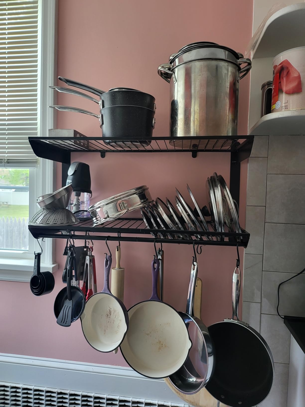 Taozun Pot Rack Wall Mounted 30 Inch, 2-Tier Heavy Duty Pot and Pan Hanging with 12 Anti-Drop Hooks, Kitchen Cookware & Utensils Storage Hanger customer photo 1