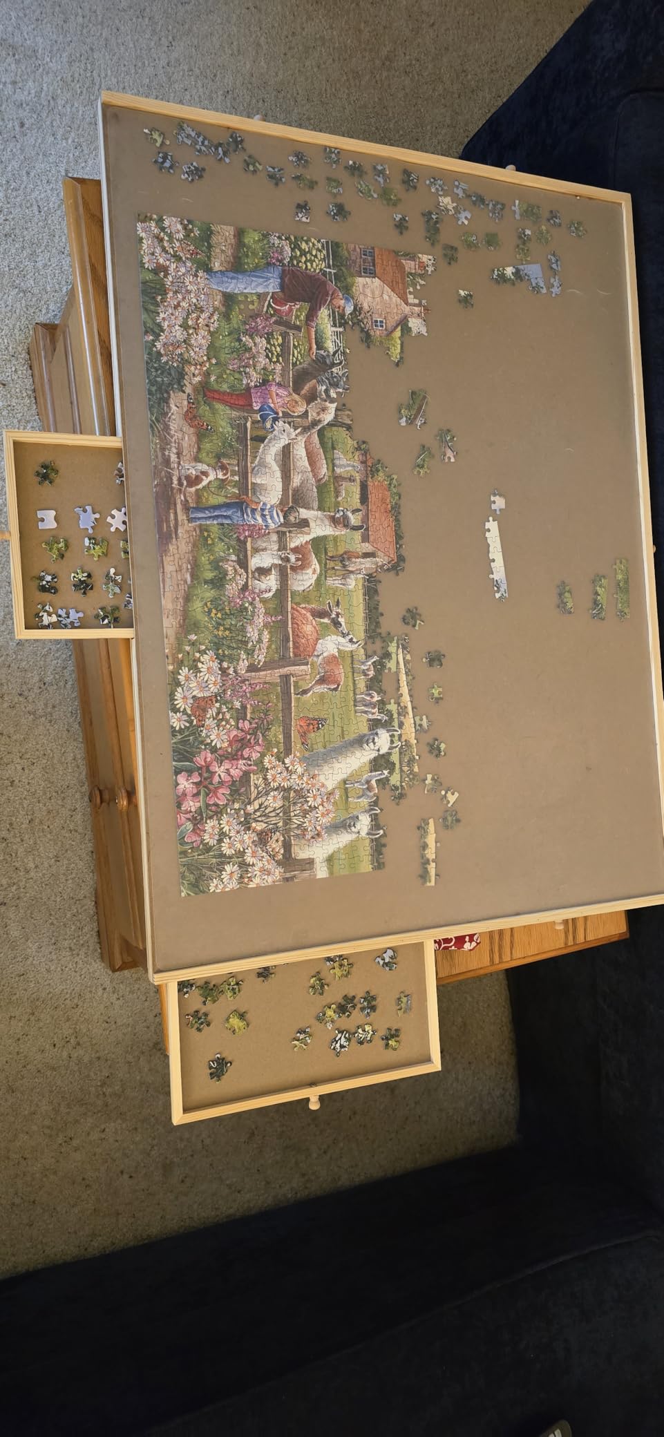 1500 Piece Rotating Wooden Puzzle Board with 6 Storage Drawers & Protective Cover customer photo 1