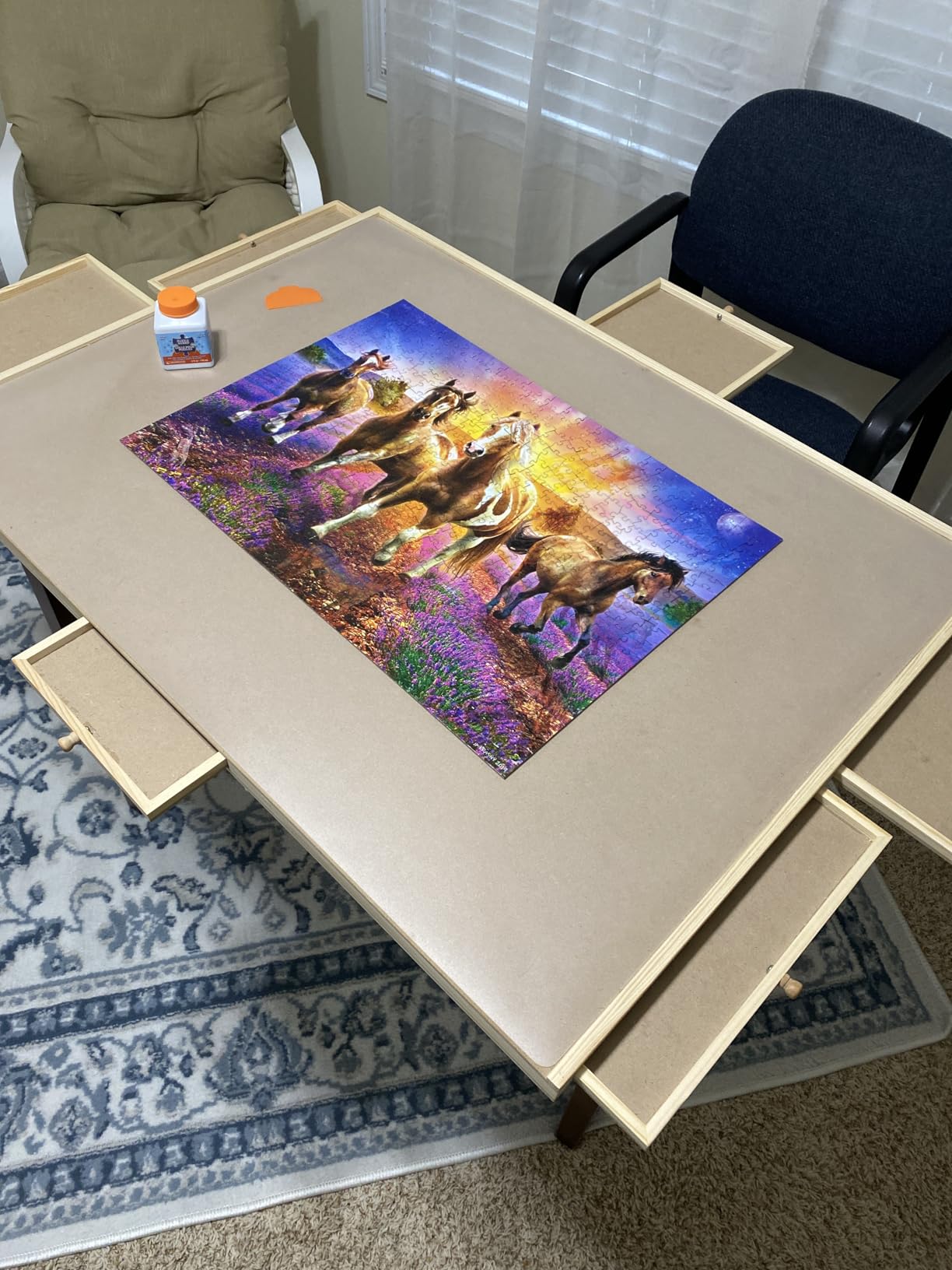 1500 Piece Rotating Wooden Puzzle Board with 6 Storage Drawers & Protective Cover customer photo 2