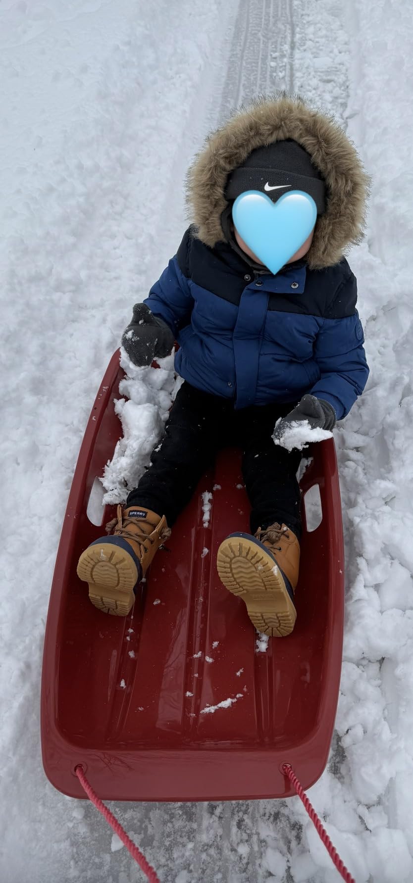 Retrospec Retrorider Plastic Snow Sled - Toboggan Style with Pull Rope, Cold-Resistant Coating, and Hard Bottom customer photo 1