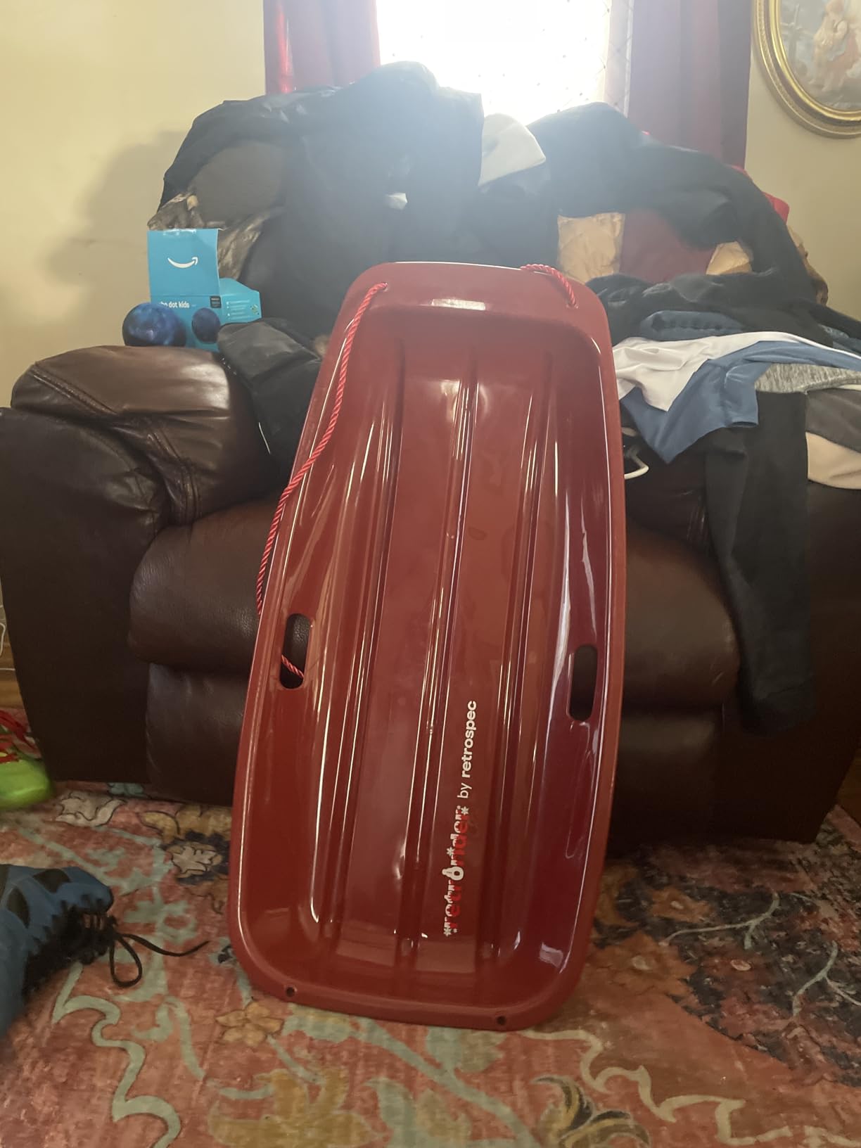 Retrospec Retrorider Plastic Snow Sled - Toboggan Style with Pull Rope, Cold-Resistant Coating, and Hard Bottom customer photo 2